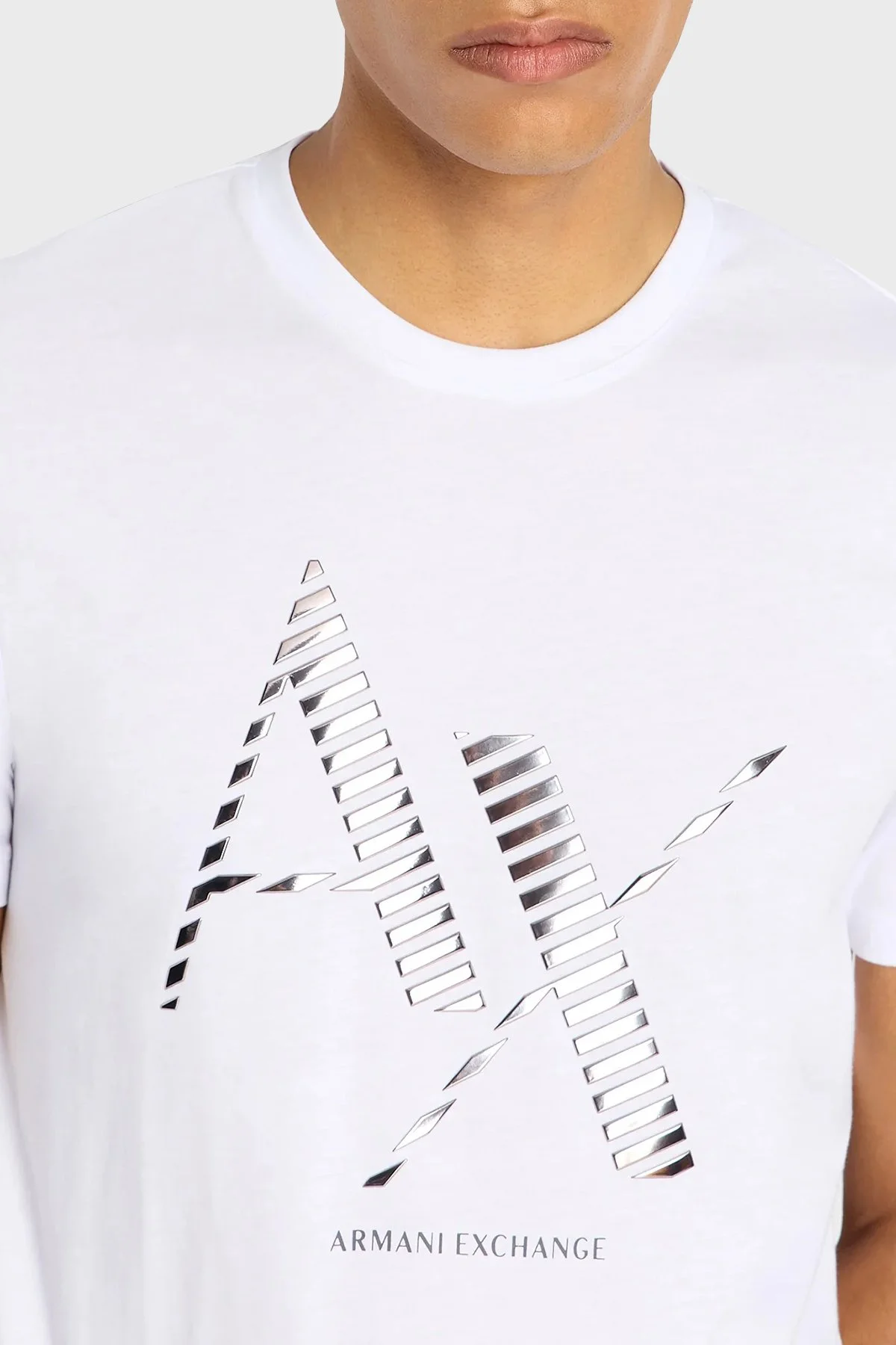 Armani Exchange Printed Cotton Crew Neck Slim Fit Men T-Shirt 6RZTKD ZJBYZ 1100 White - 4