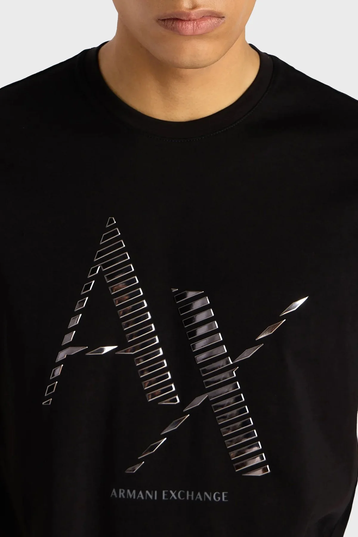 Armani Exchange Printed Cotton Crew Neck Slim Fit Men T-Shirt 6RZTKD ZJBYZ 1200 BLACK - 1