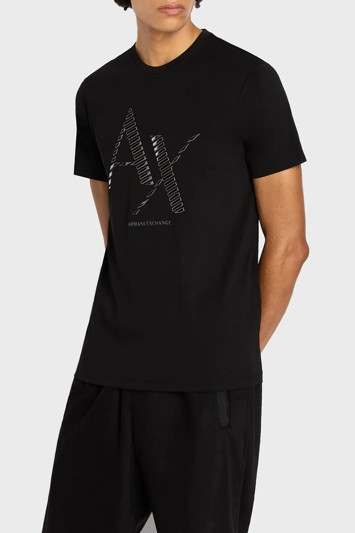 Armani Exchange Printed Cotton Crew Neck Slim Fit Men T-Shirt 6RZTKD ZJBYZ 1200 BLACK - 2