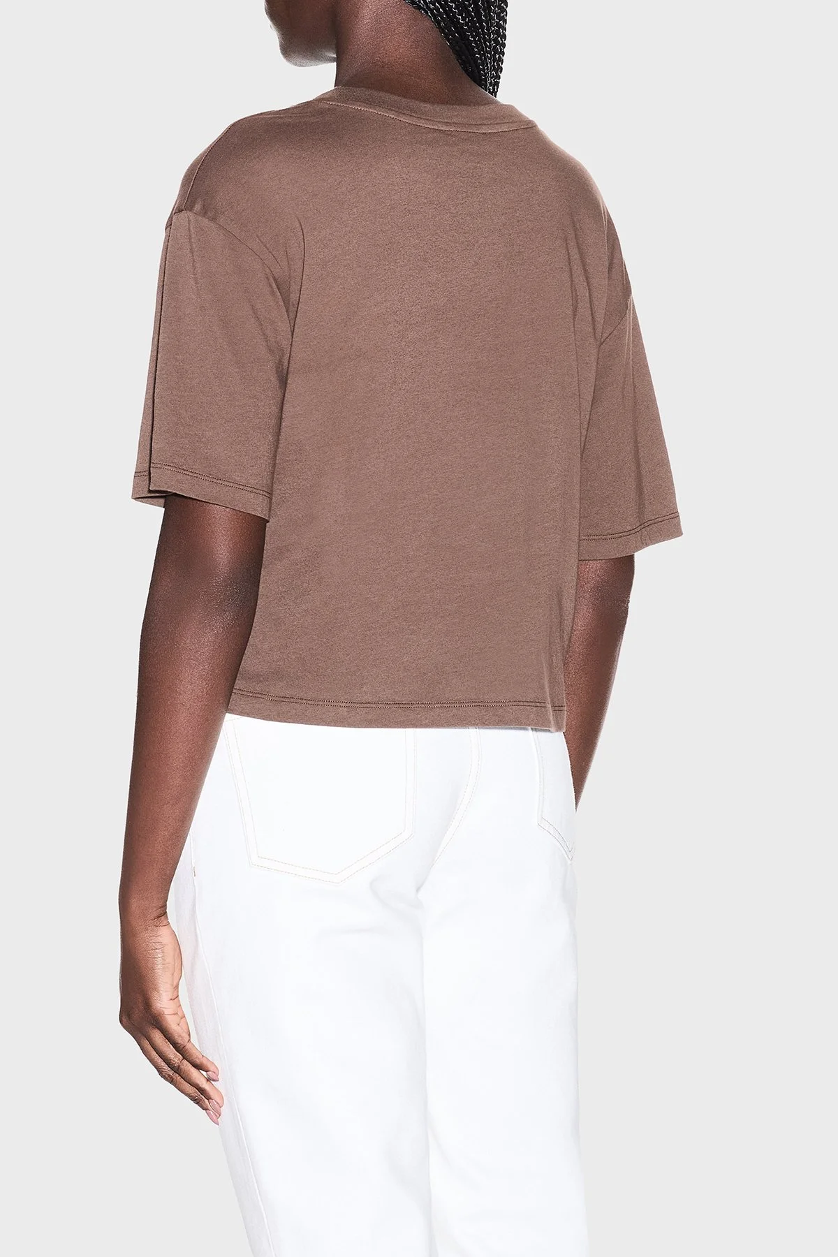 Armani Exchange Printed Cotton Regular Fit Bicycle Neck Crop Women T-Shirt XW002335 AF10356 U6136 Brown - 3