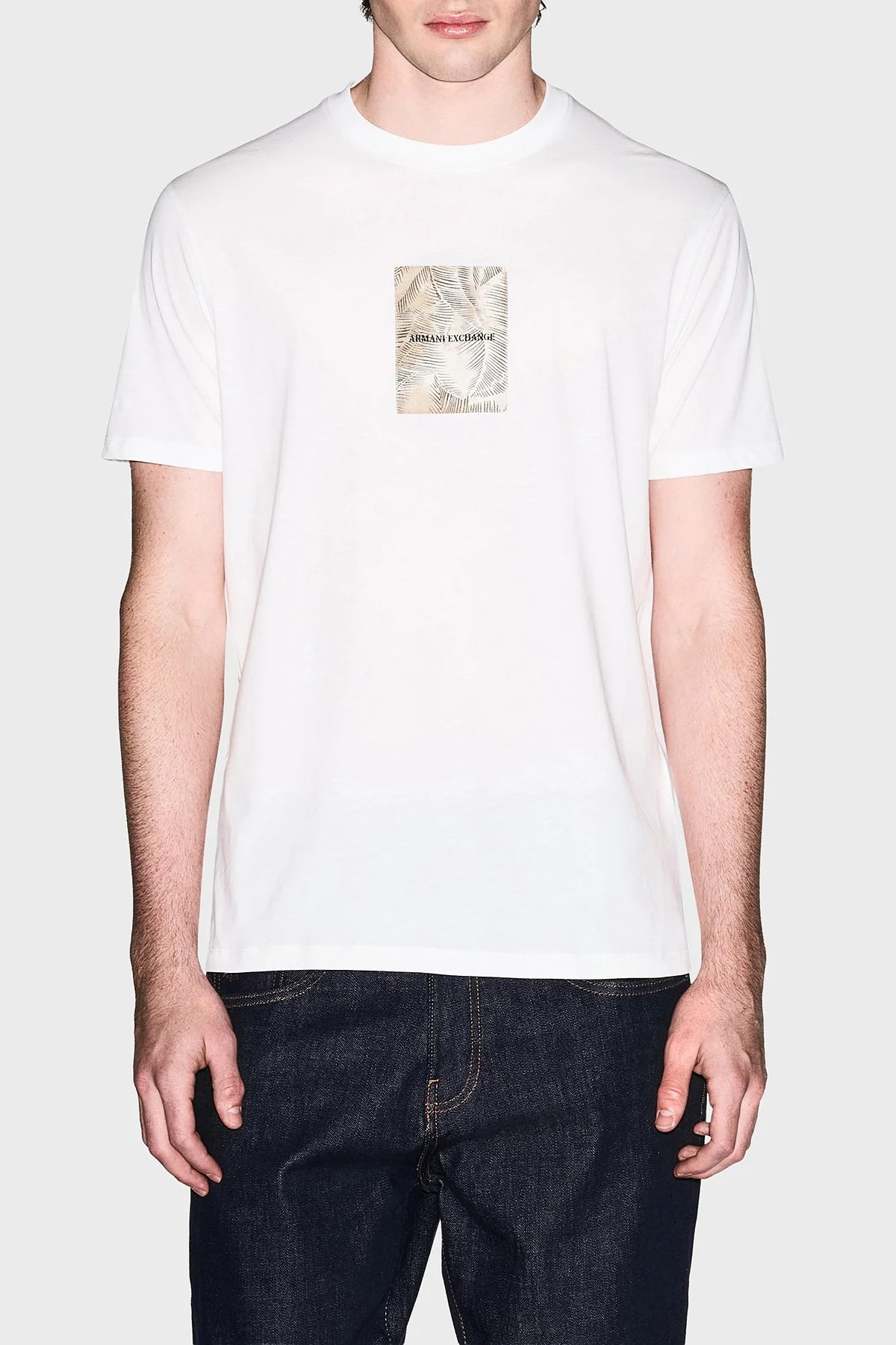 Armani Exchange Printed Cotton Regular Fit Crew Neck Men's T-Shirt XM002501 AF10356 U0009 Ecru - 1