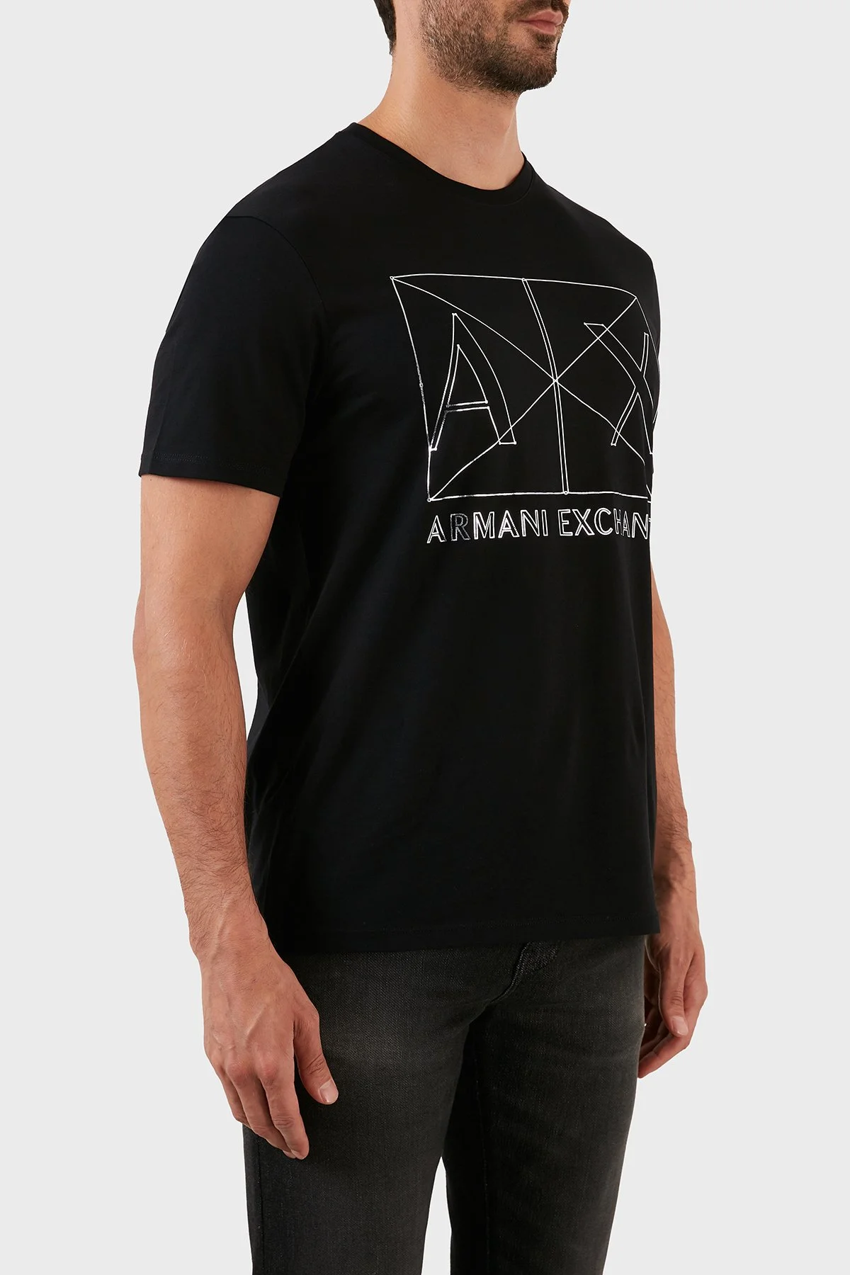 Armani Exchange Printed Crew Neck Regular Fit 100% Cotton Men T-Shirt 6LZTAM ZJA5Z 1200 BLACK - 3