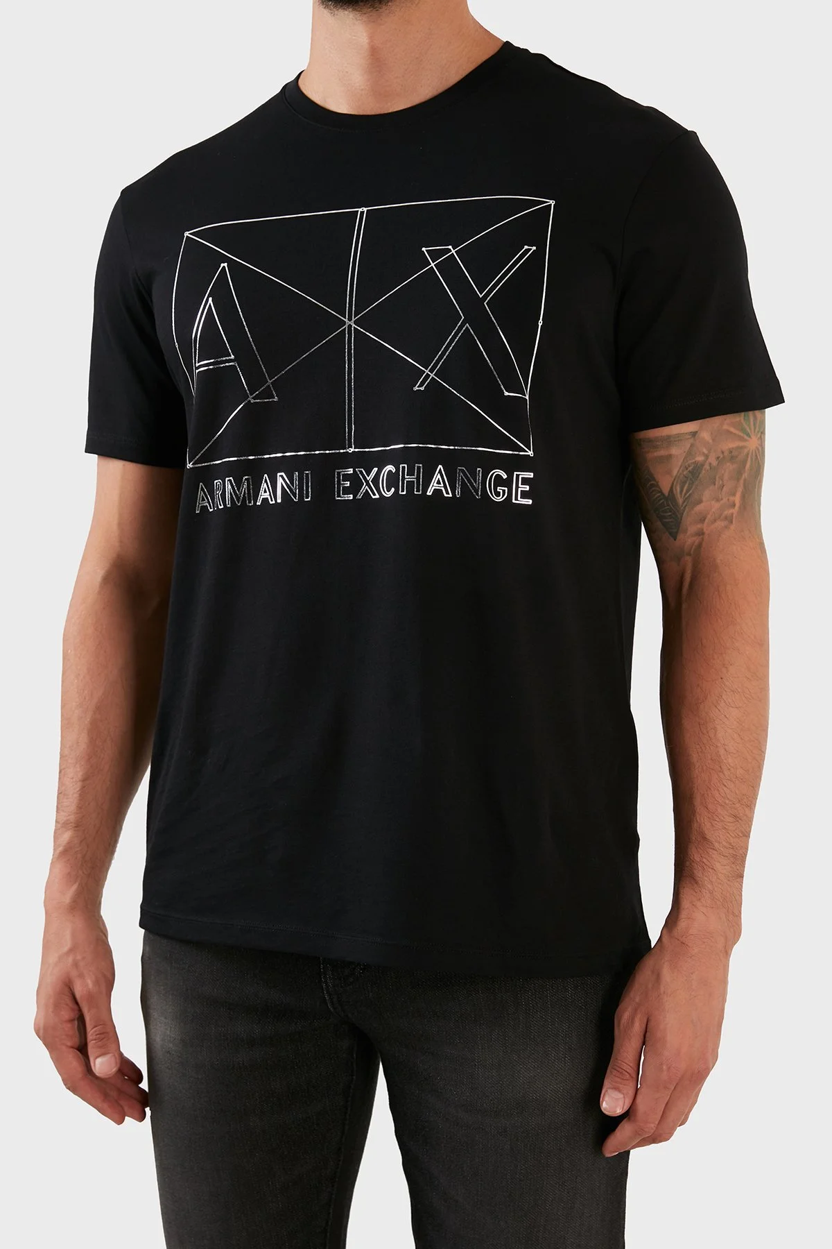 Armani Exchange Printed Crew Neck Regular Fit 100% Cotton Men T-Shirt 6LZTAM ZJA5Z 1200 BLACK - 6