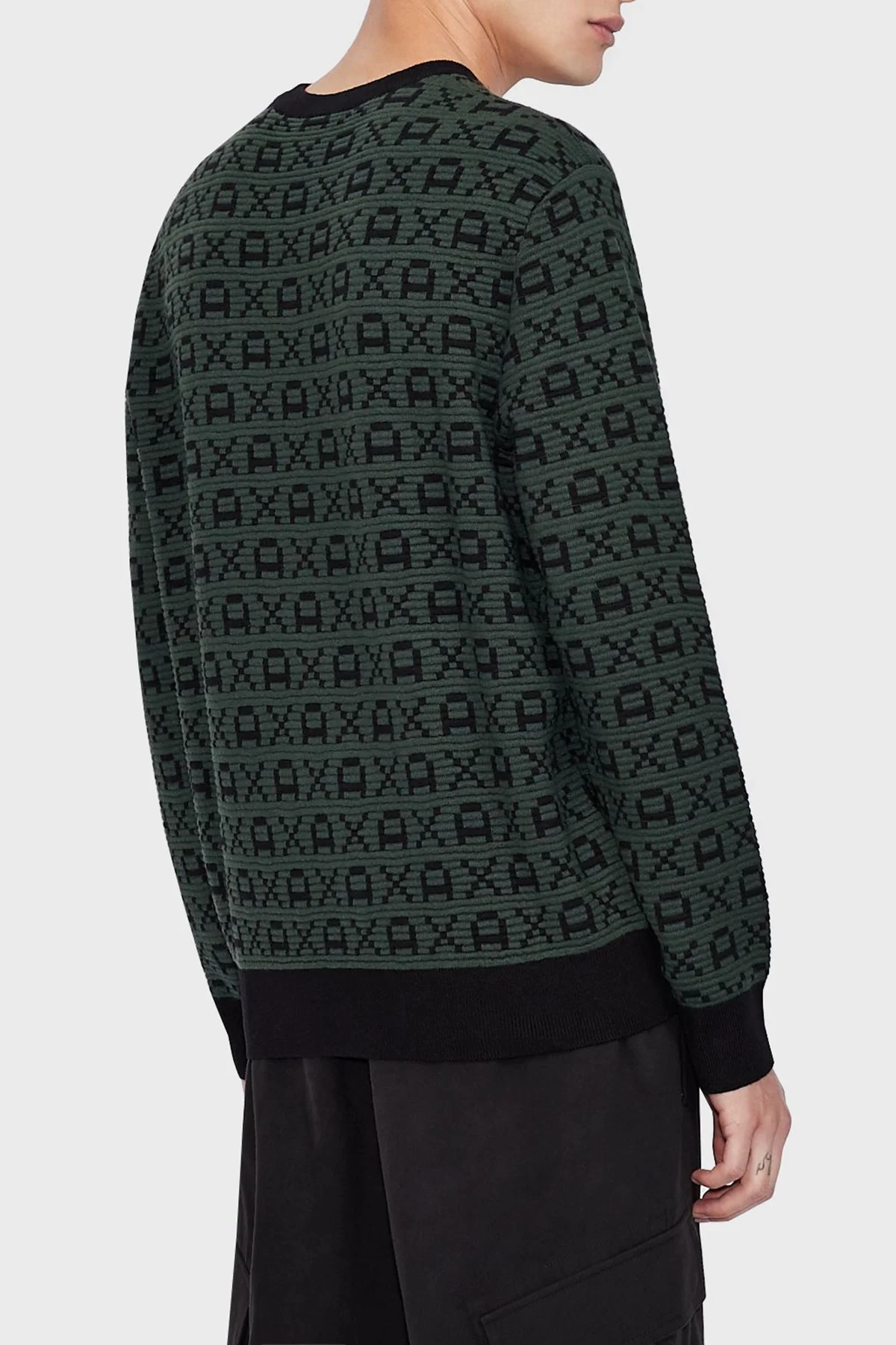 Armani Exchange Printed Crew Neck Regular Fit Men’s Sweater 6KZM1T ZMN4Z 8250 OLIVE-BLACK - 2