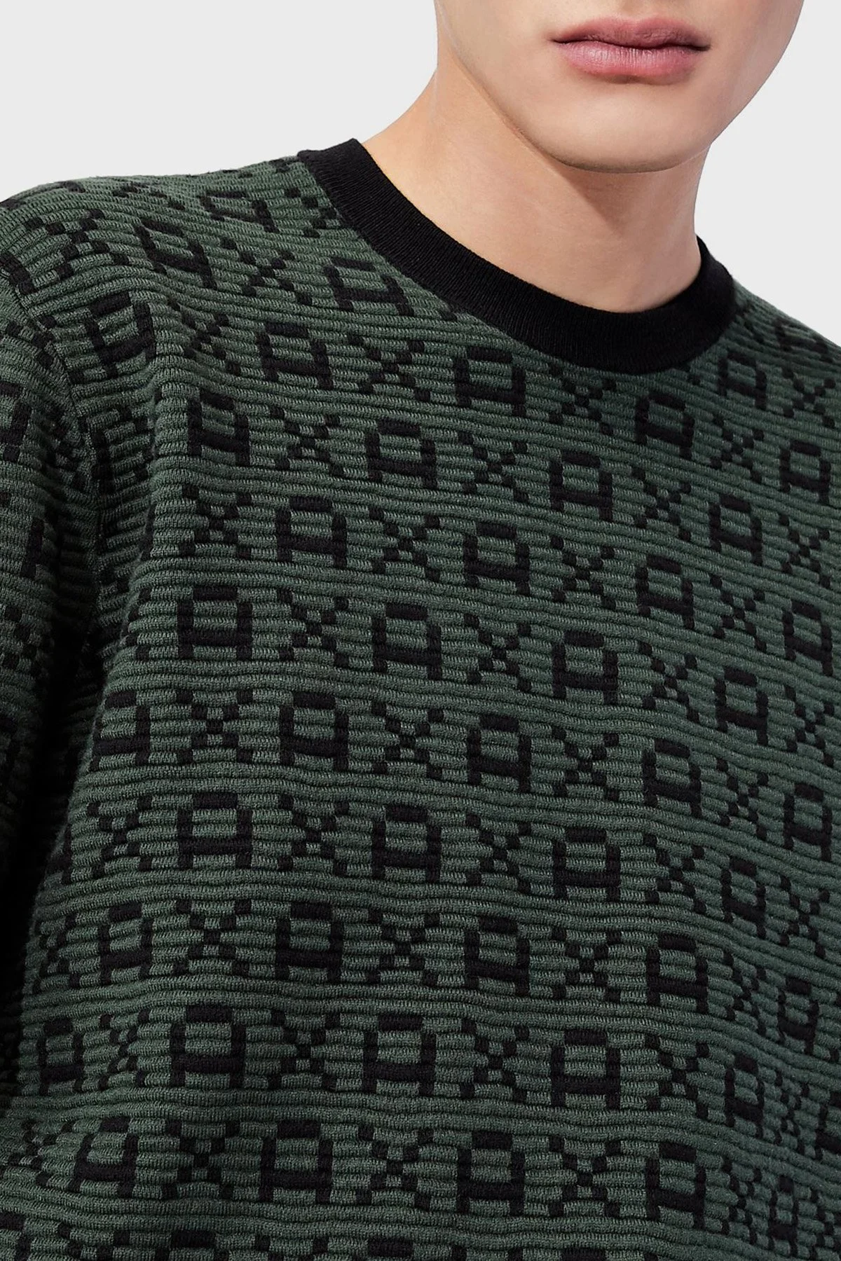 Armani Exchange Printed Crew Neck Regular Fit Men’s Sweater 6KZM1T ZMN4Z 8250 OLIVE-BLACK - 3