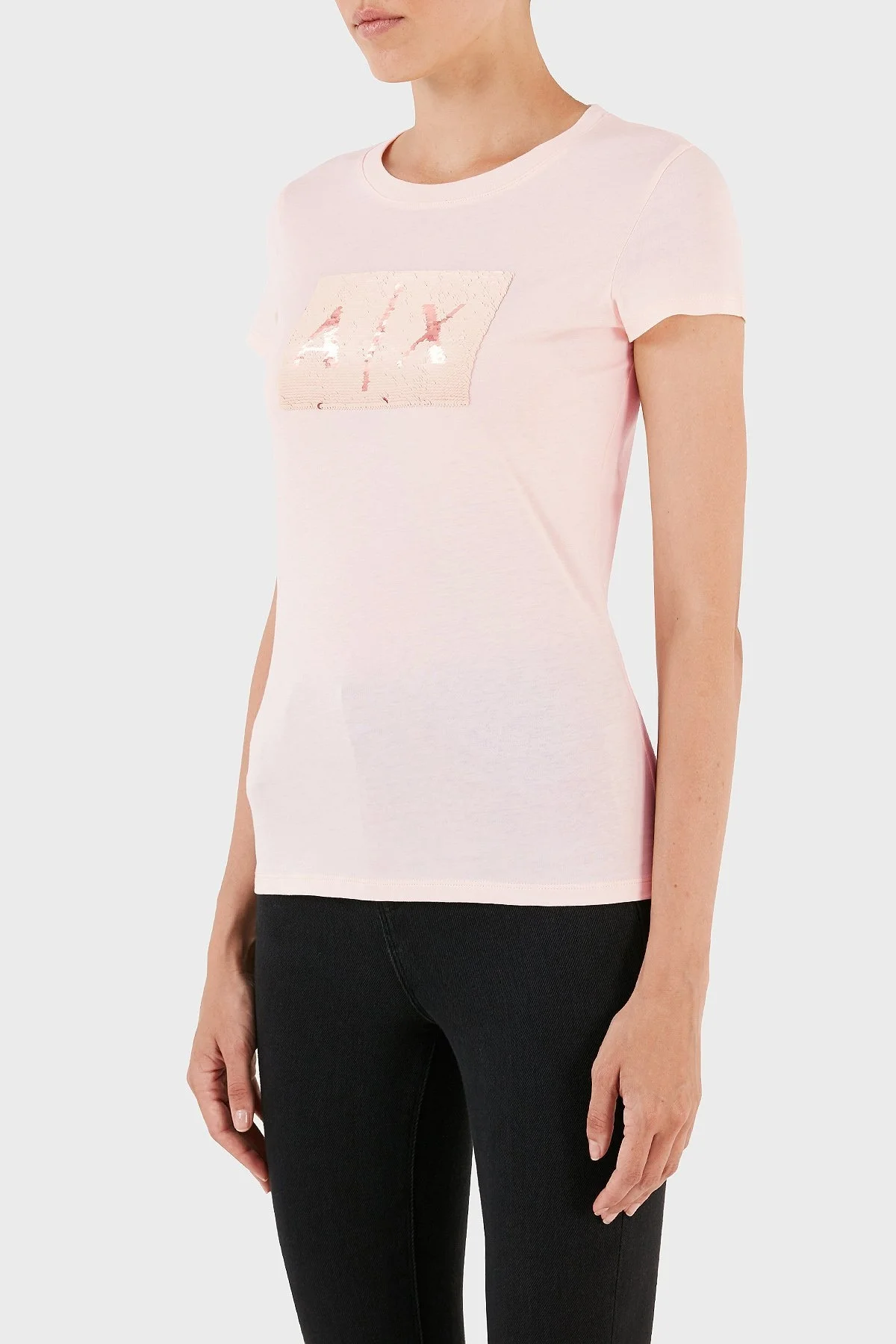 Armani Exchange Pul Payetli Pamuklu Slim Fit Bisiklet Yaka Bayan T Shirt 8NYTDL YJ73Z 14AS AÇIK PEMBE - 3