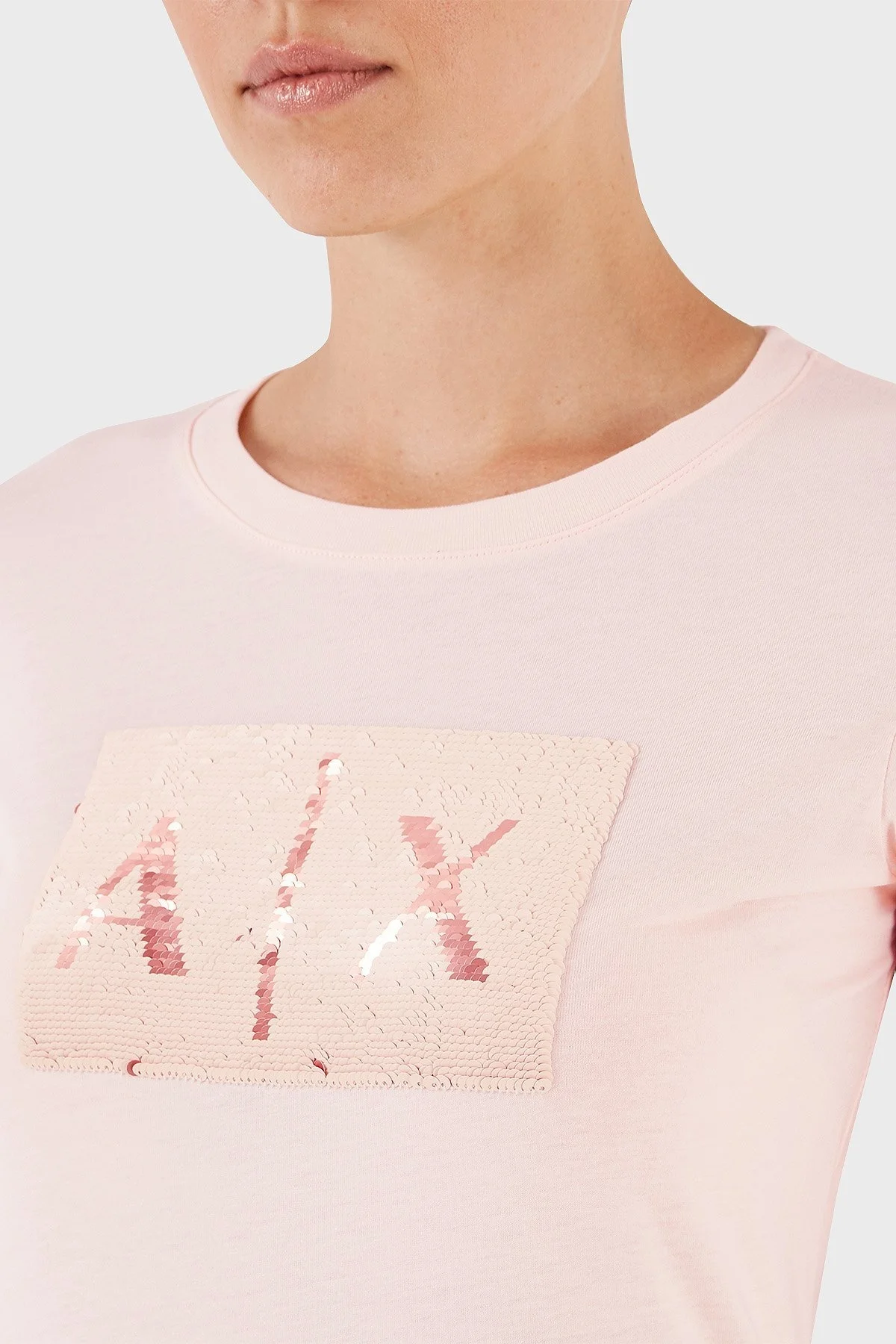 Armani Exchange Pul Payetli Pamuklu Slim Fit Bisiklet Yaka Bayan T Shirt 8NYTDL YJ73Z 14AS AÇIK PEMBE - 4