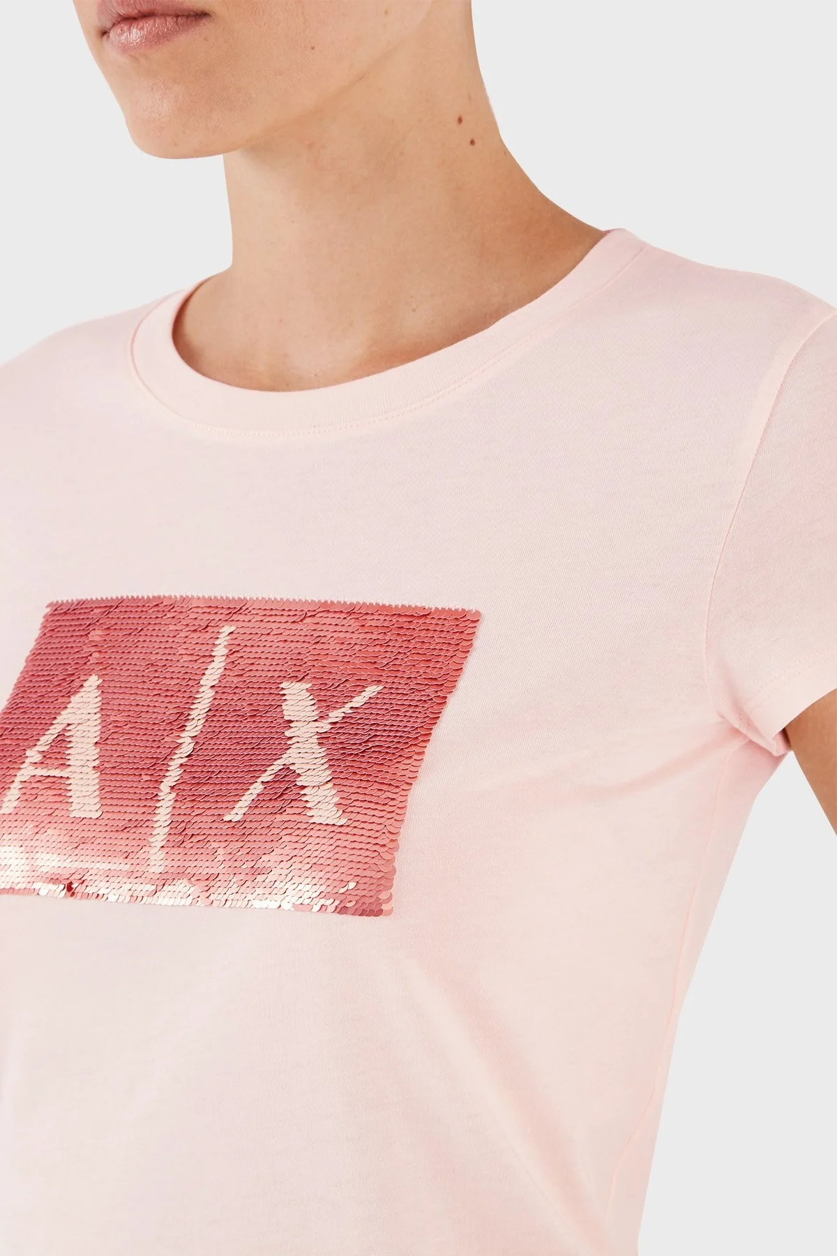 Armani Exchange Pul Payetli Pamuklu Slim Fit Bisiklet Yaka Bayan T Shirt 8NYTDL YJ73Z 14AS AÇIK PEMBE - 5