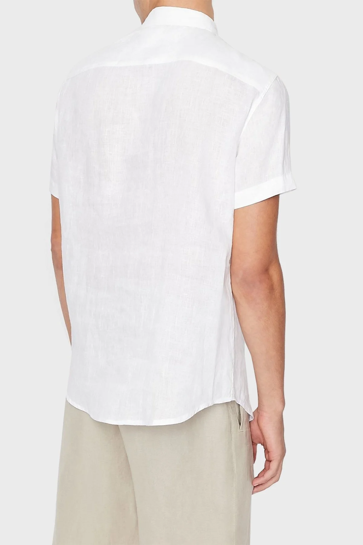 Armani Exchange Regular Fit % 100 Keten Kısa Kollu Erkek Gömlek 8NZC67 ZNCFZ 1100 BEYAZ - 2