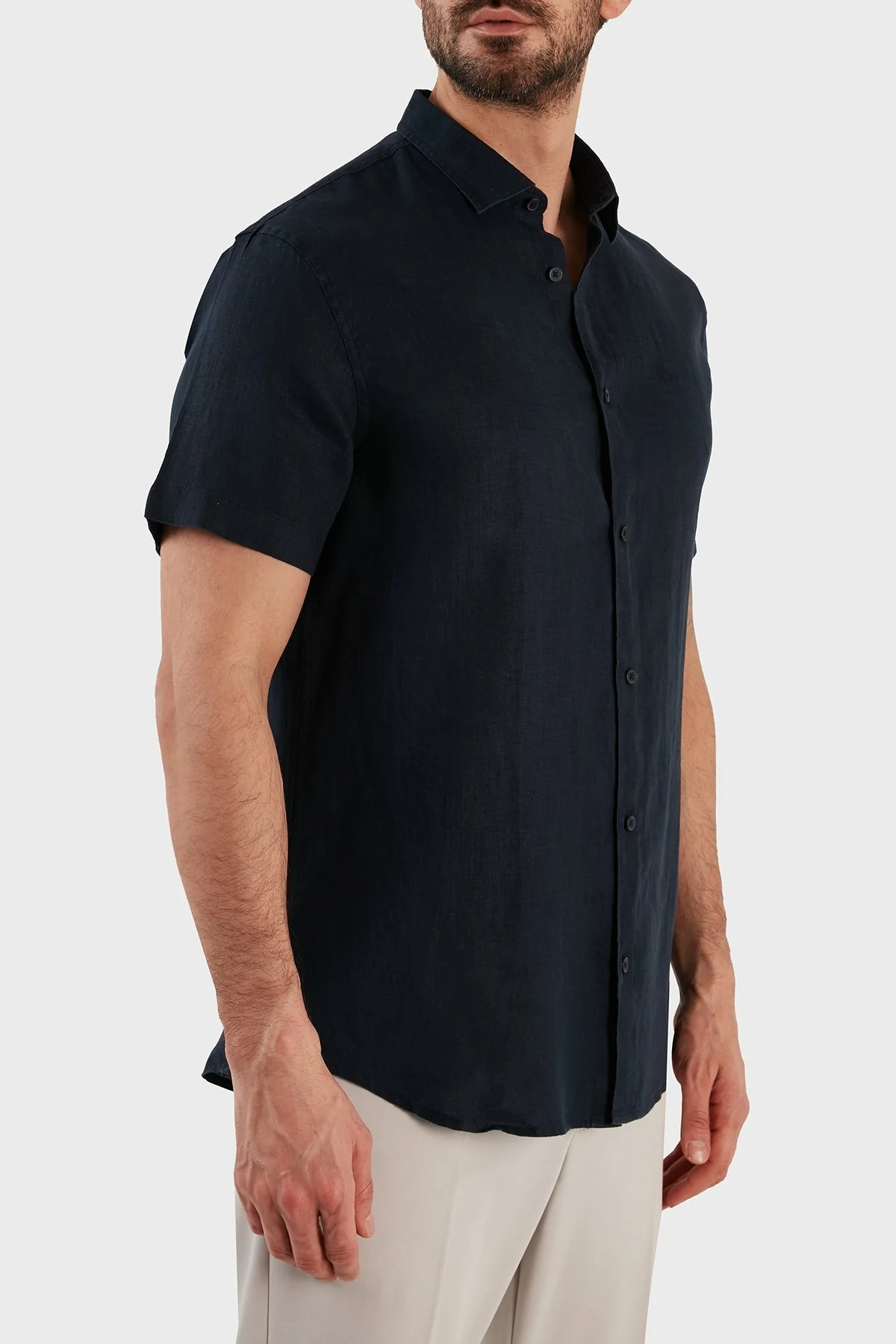 Armani Exchange Regular Fit % 100 Keten Kısa Kollu Erkek Gömlek 8NZC67 ZNCFZ 1510 LACİVERT - 2