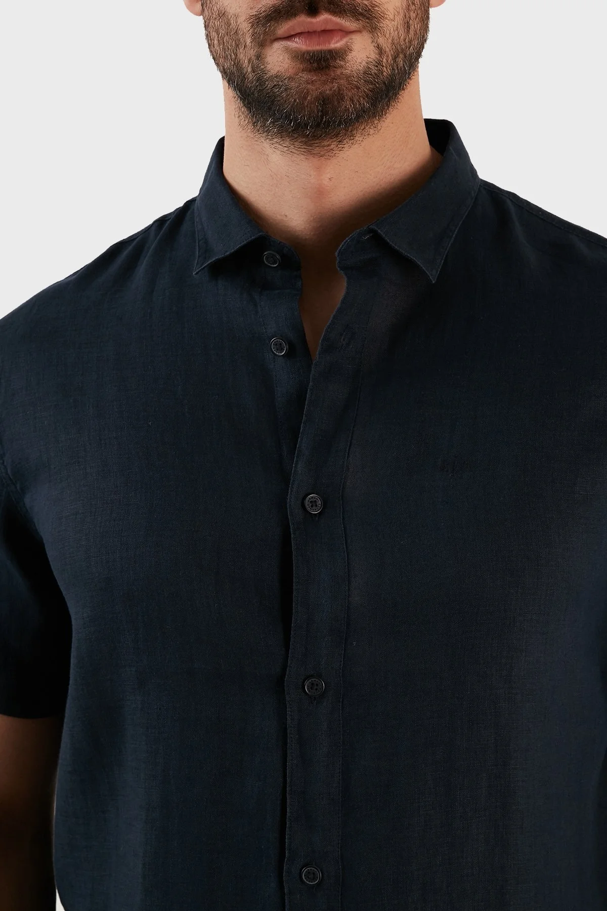 Armani Exchange Regular Fit % 100 Keten Kısa Kollu Erkek Gömlek 8NZC67 ZNCFZ 1510 LACİVERT - 3