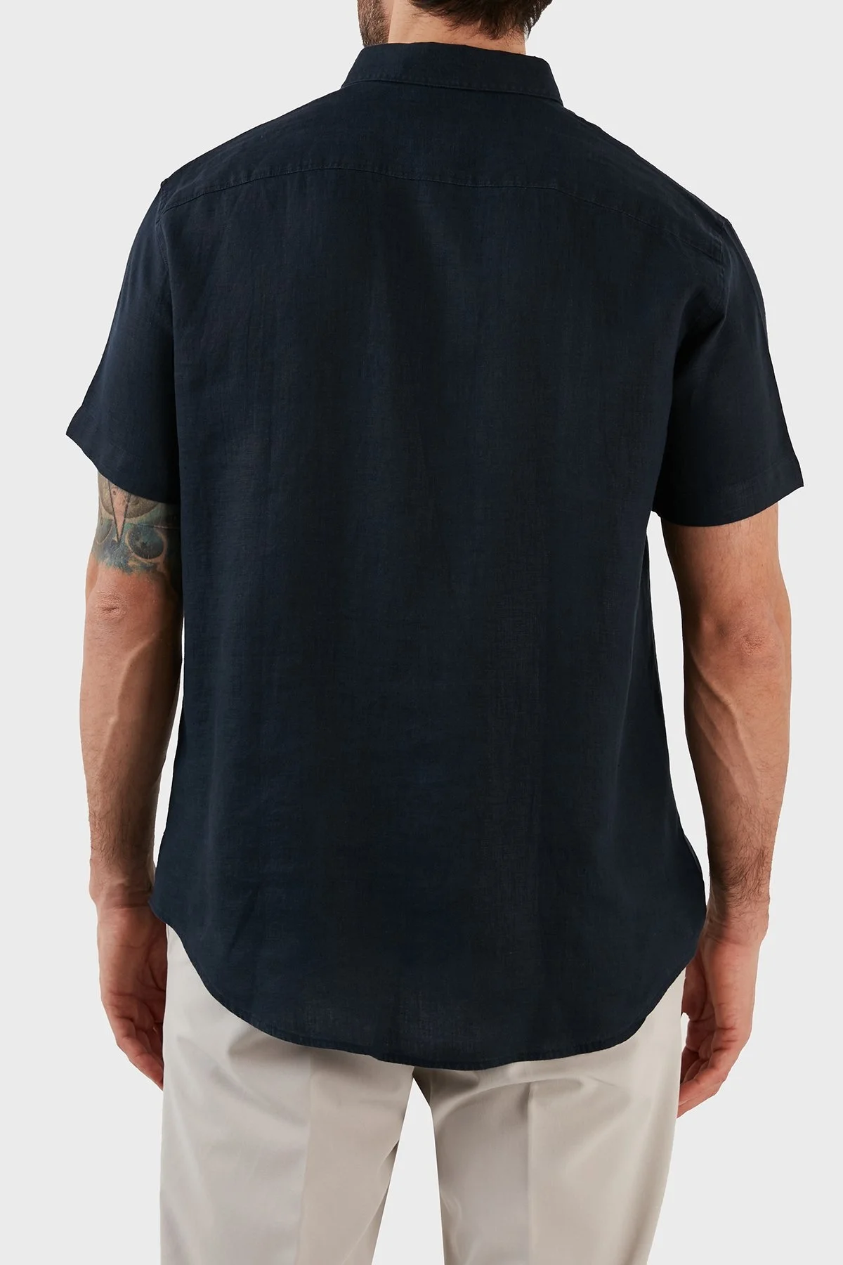 Armani Exchange Regular Fit % 100 Keten Kısa Kollu Erkek Gömlek 8NZC67 ZNCFZ 1510 LACİVERT - 4