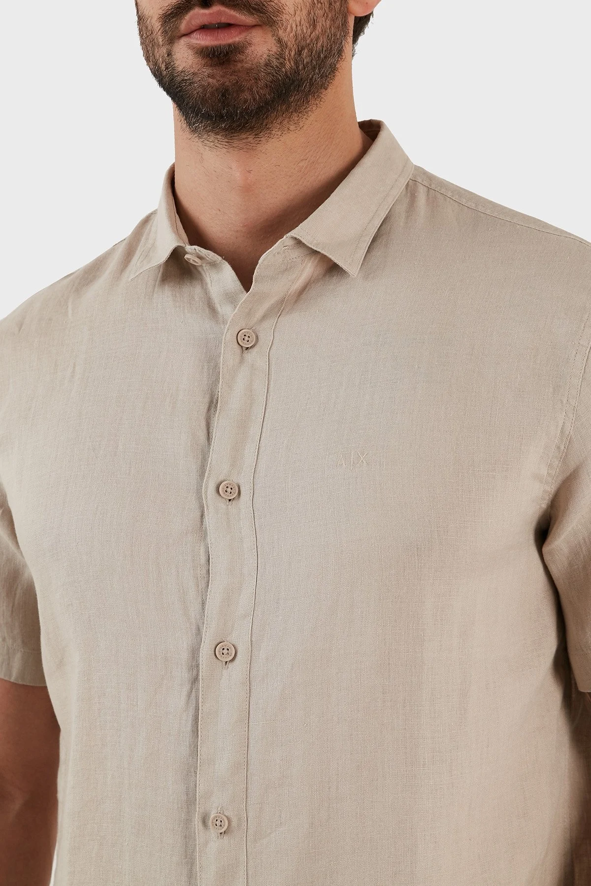 Armani Exchange Regular Fit % 100 Keten Kısa Kollu Erkek Gömlek 8NZC67 ZNCFZ 1724 BEJ - 3