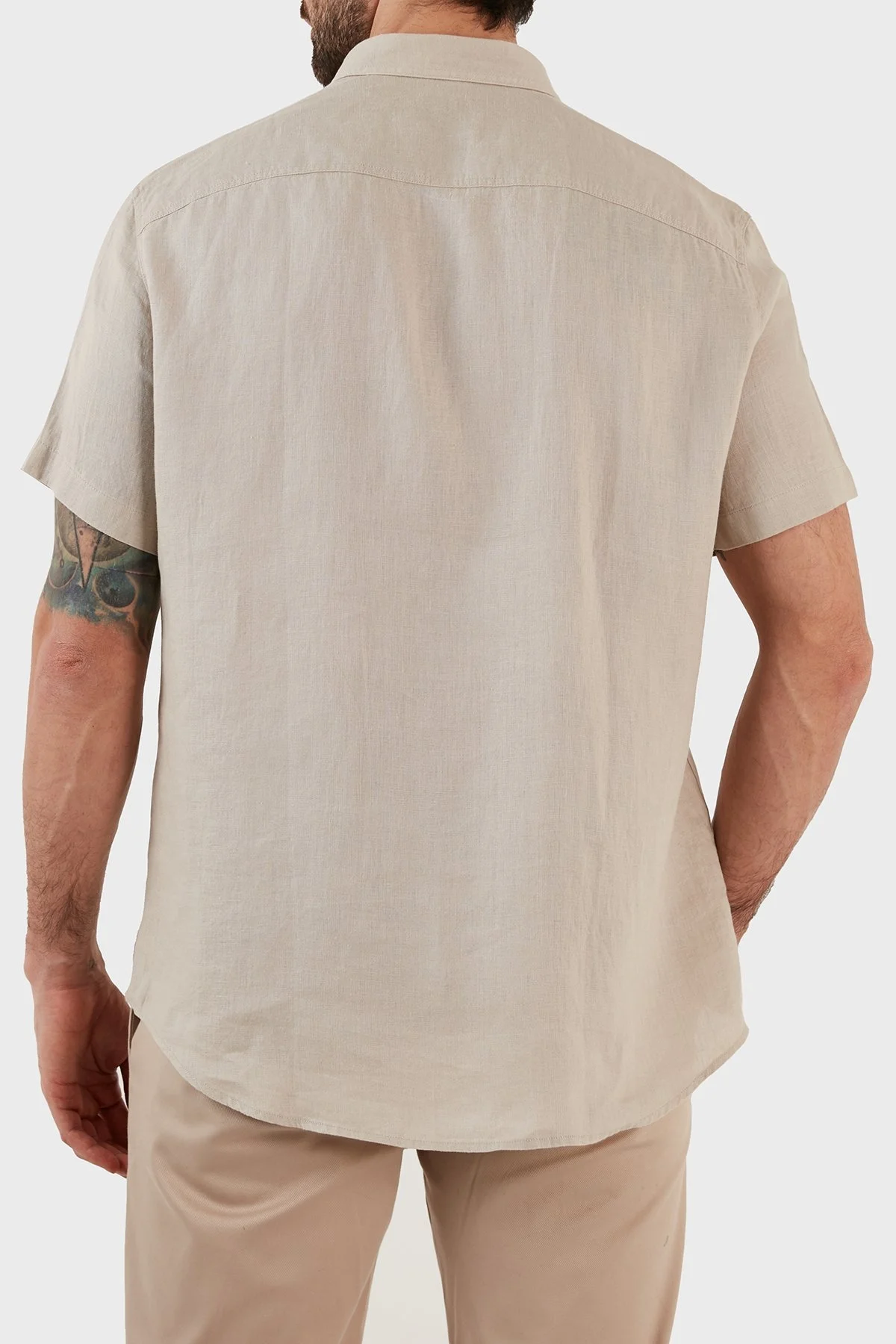 Armani Exchange Regular Fit % 100 Keten Kısa Kollu Erkek Gömlek 8NZC67 ZNCFZ 1724 BEJ - 4