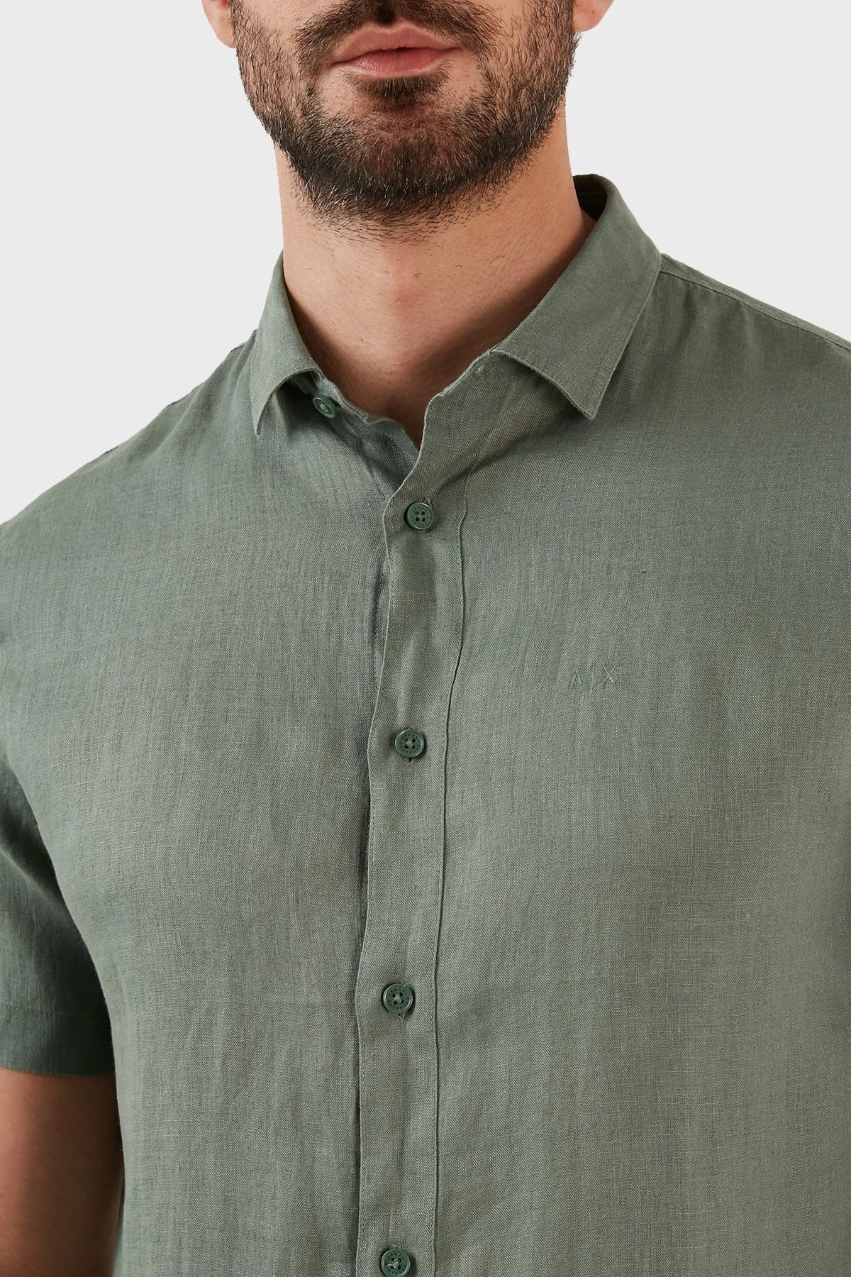 Armani Exchange Regular Fit % 100 Keten Kısa Kollu Erkek Gömlek 8NZC67 ZNCFZ 1881 YEŞİL - 2