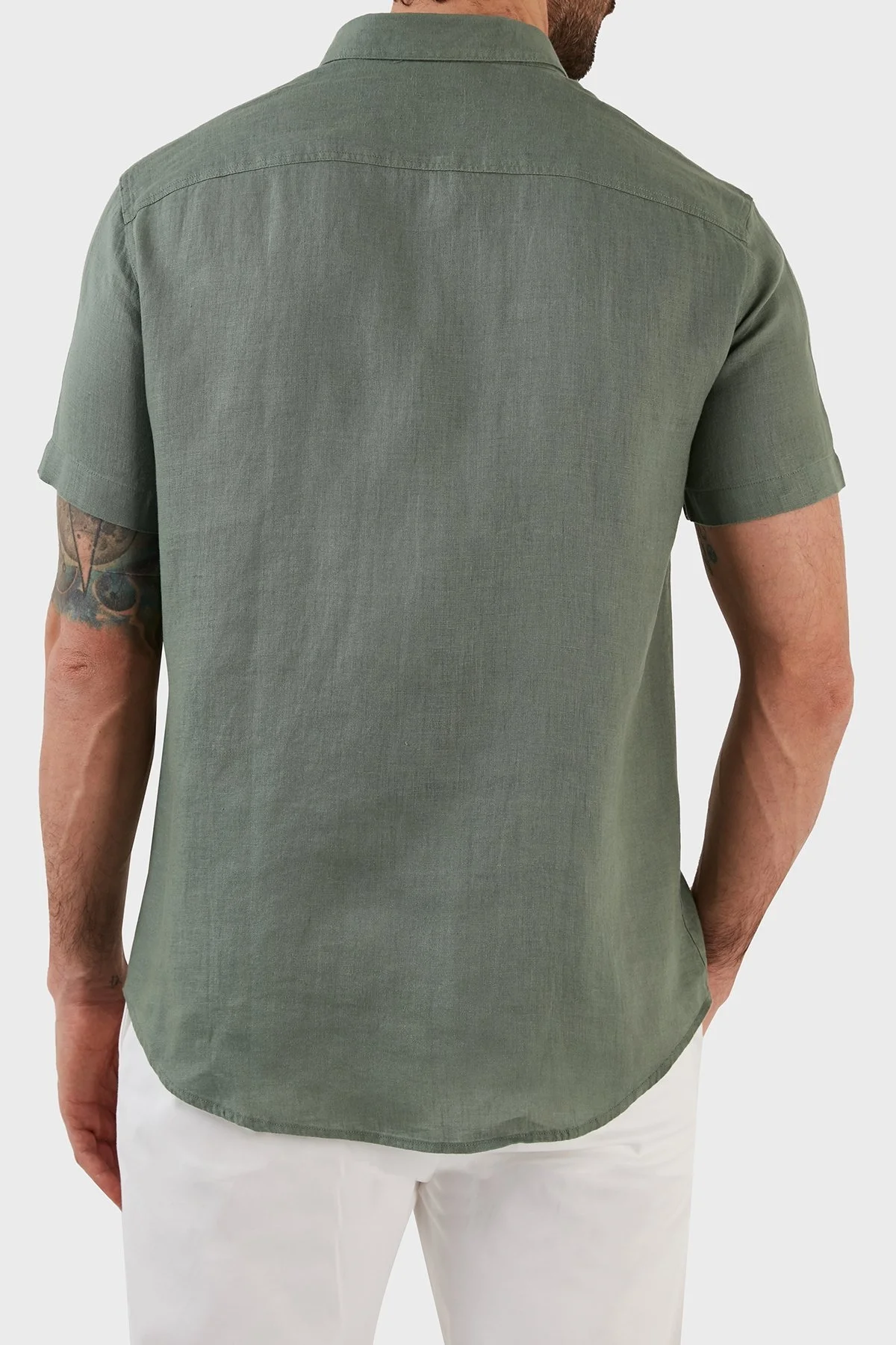 Armani Exchange Regular Fit % 100 Keten Kısa Kollu Erkek Gömlek 8NZC67 ZNCFZ 1881 YEŞİL - 4