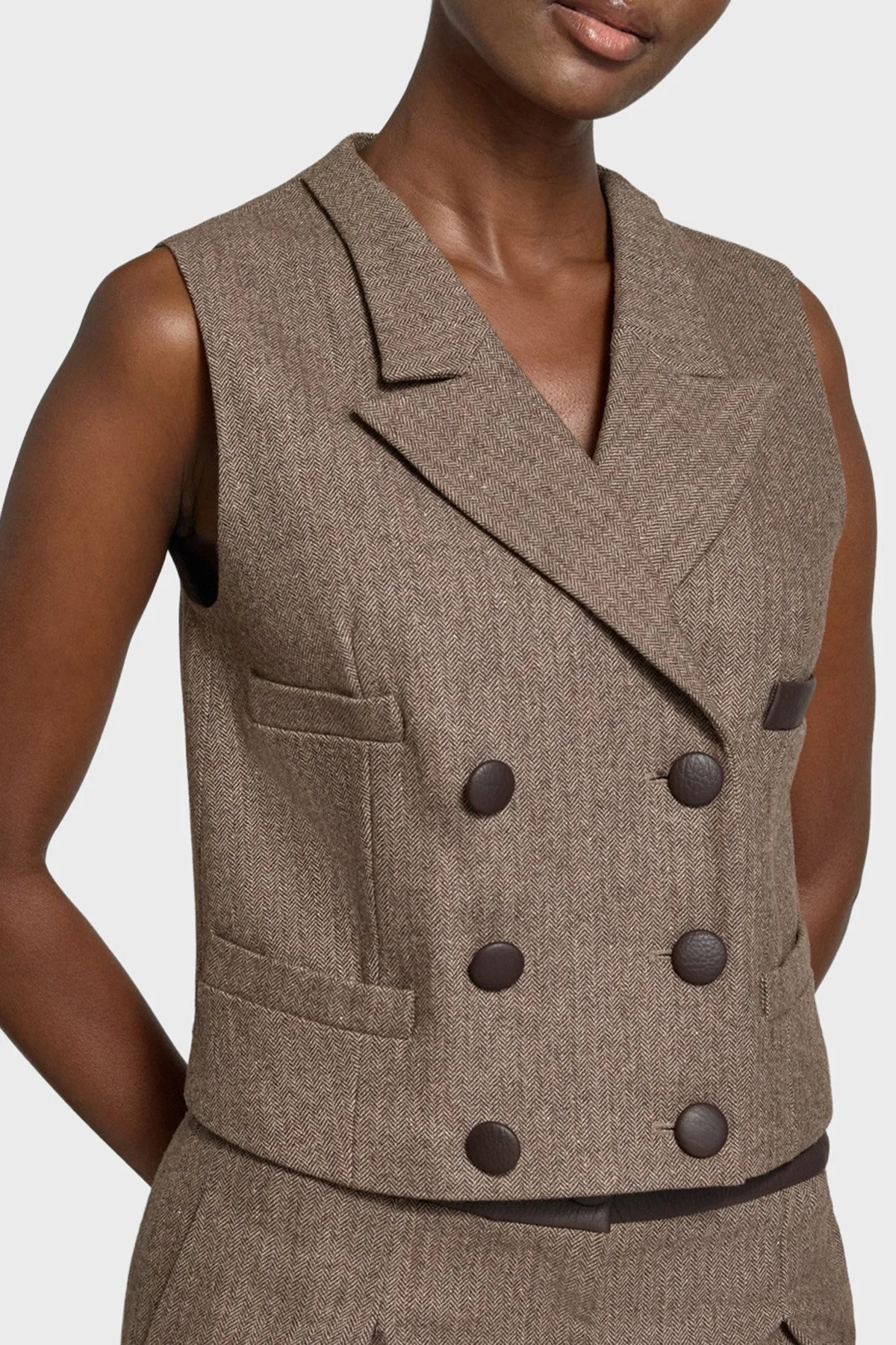 Armani Exchange Regular Fit Balıksırt Desenli Kadın Yelek XW002509 AF26078 F6044 Kahve - 1