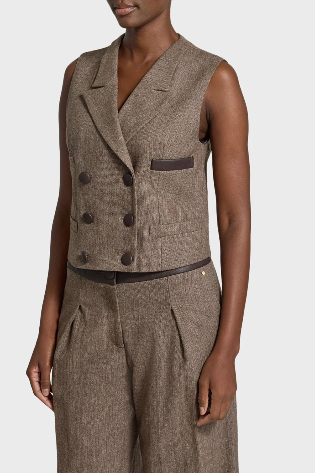 Armani Exchange Regular Fit Balıksırt Desenli Kadın Yelek XW002509 AF26078 F6044 Kahve - 2