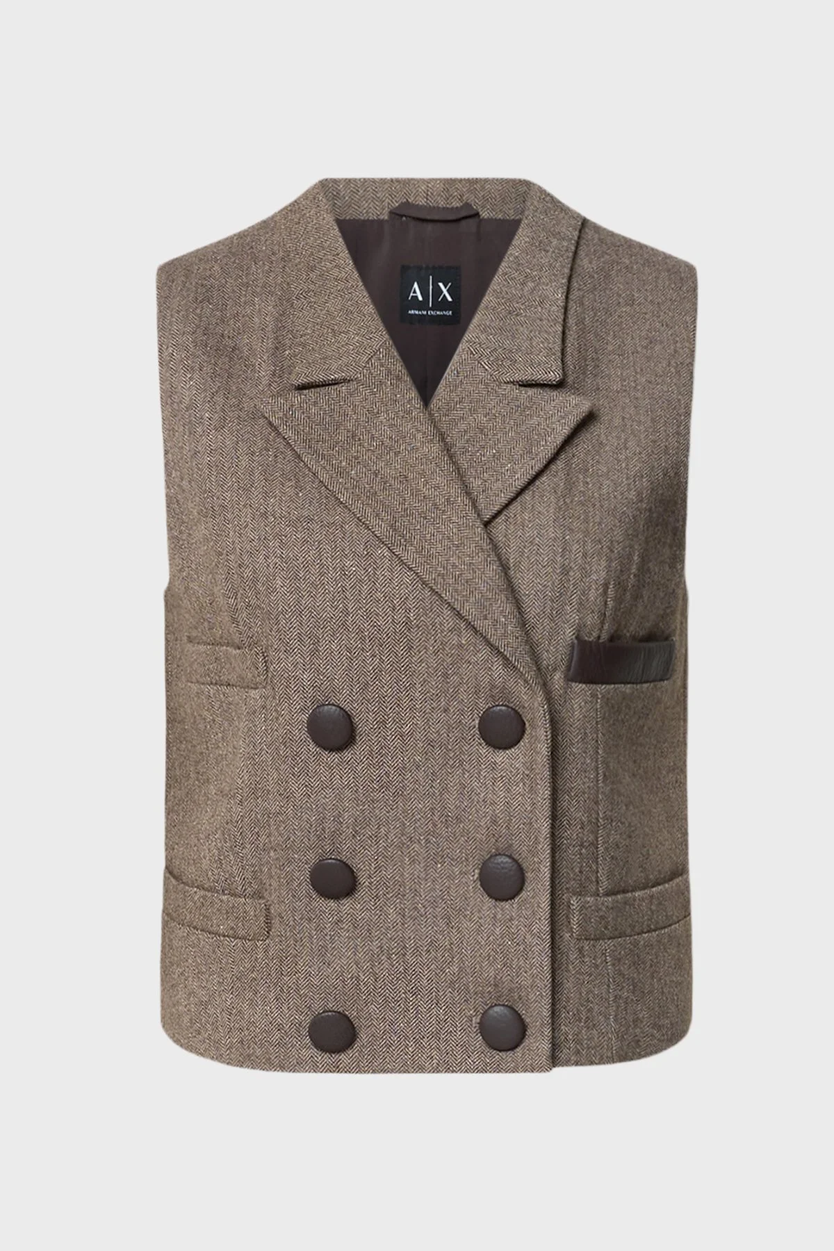 Armani Exchange Regular Fit Balıksırt Desenli Kadın Yelek XW002509 AF26078 F6044 Kahve - 4