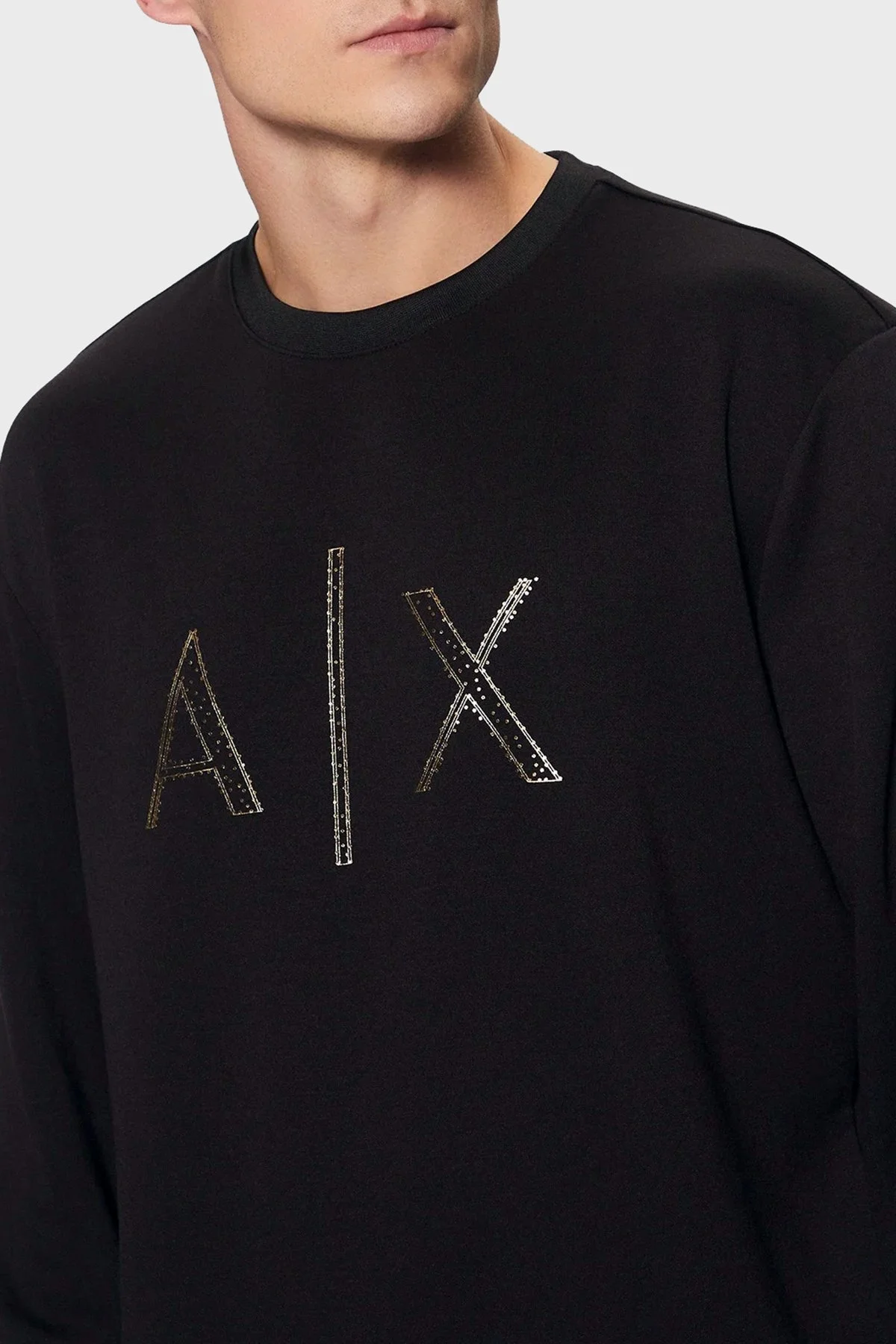 Armani Exchange Regular Fit Bisiklet Yaka Taşlı Logolu Erkek Sweat XM000331 AF12269 UC001 SİYAH - 9