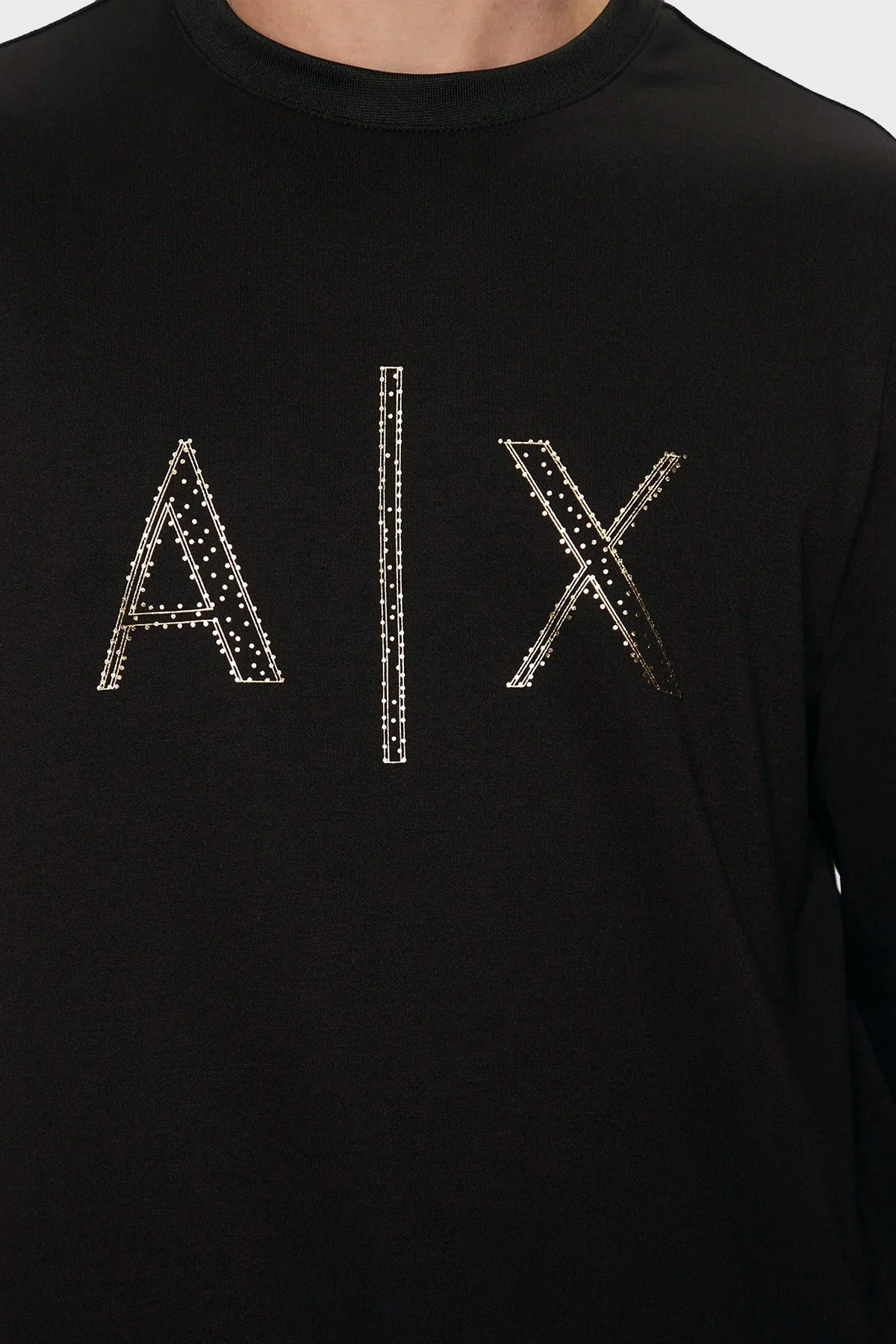 Armani Exchange Regular Fit Bisiklet Yaka Taşlı Logolu Erkek Sweat XM000331 AF12269 UC001 SİYAH - 10