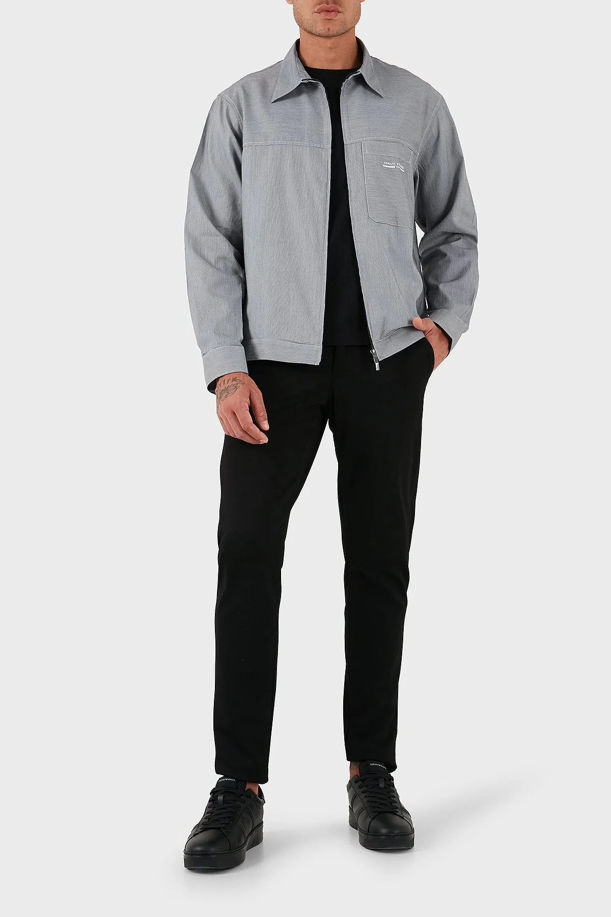 Armani Exchange Regular Fit Ceket Yaka Fermuarlı Logolu Erkek Gömlek Ceket XM000956 AF10256 FB078 LACİVERT-BEYAZ - 2