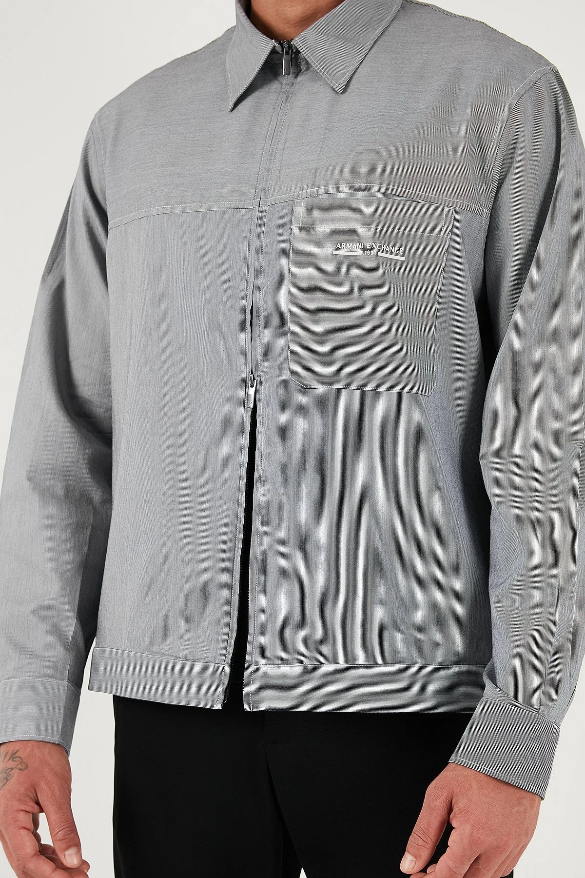 Armani Exchange Regular Fit Ceket Yaka Fermuarlı Logolu Erkek Gömlek Ceket XM000956 AF10256 FB078 LACİVERT-BEYAZ - 4