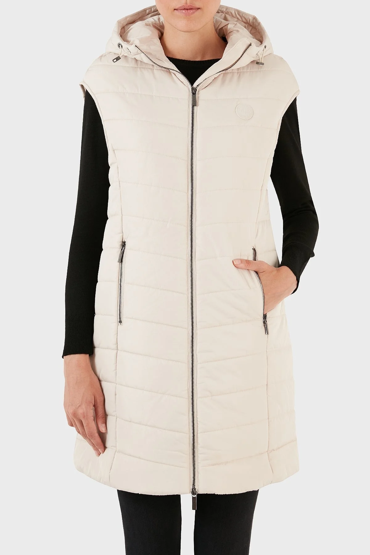 Armani Exchange Regular Fit Cepli Kapüşonlu Şişme Bayan Yelek 8NYQ22 YNMAZ 1783 AÇIK BEJ - 1