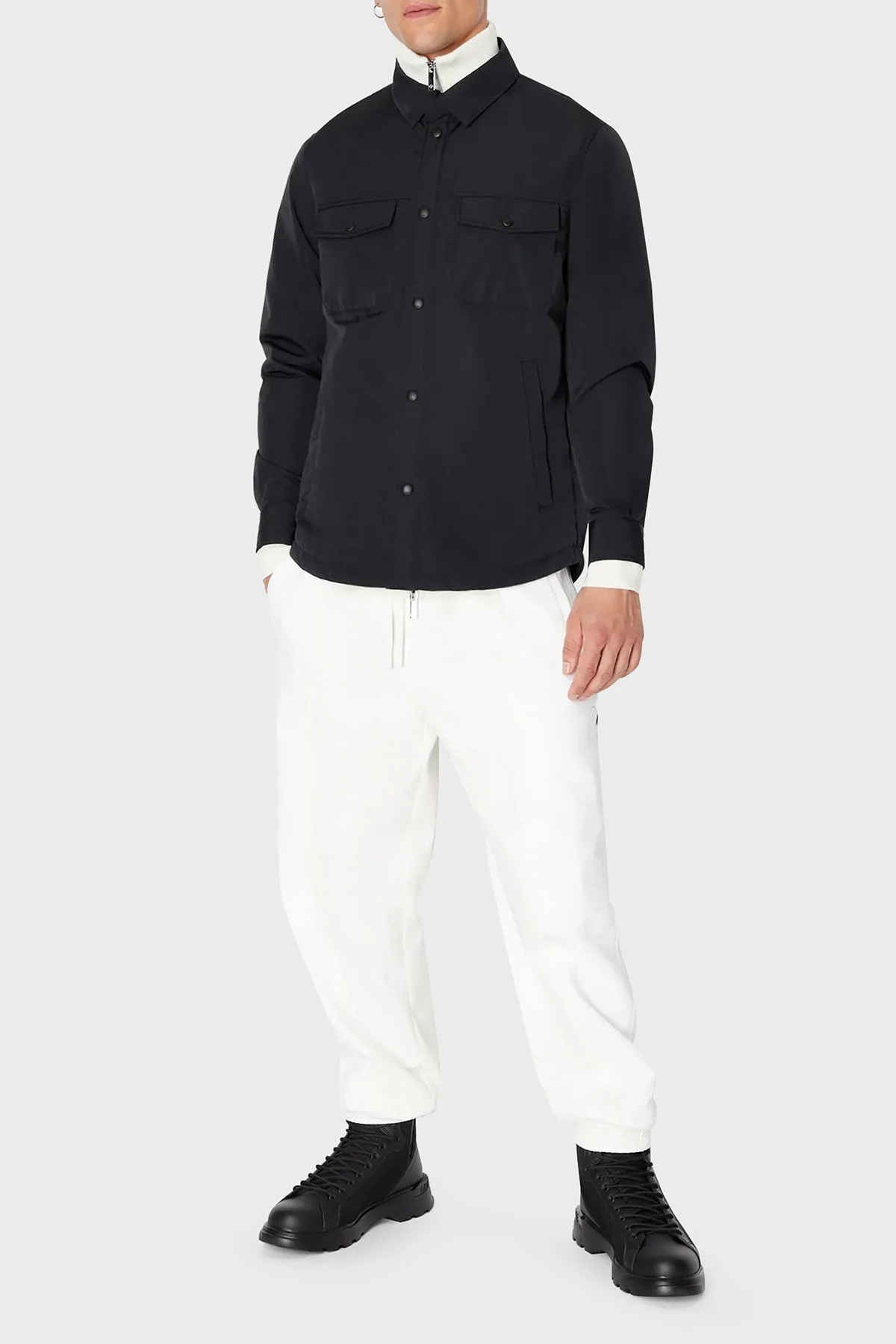 Armani Exchange Regular Fit Çift Cepli Çıtçıt Düğmeli Erkek Gömlek Ceket 6RZBL5 ZN2PZ 1200 SİYAH - 1