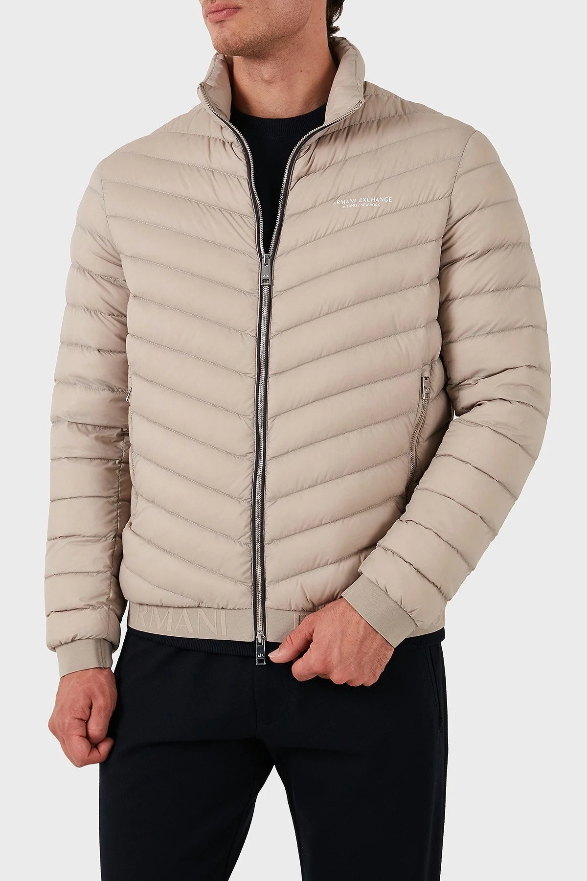 Armani Exchange Regular Fit Çift Fermuarlı Dik Yaka Erkek Mont 8NZB52 ZNW3Z 7703 BEJ - 1