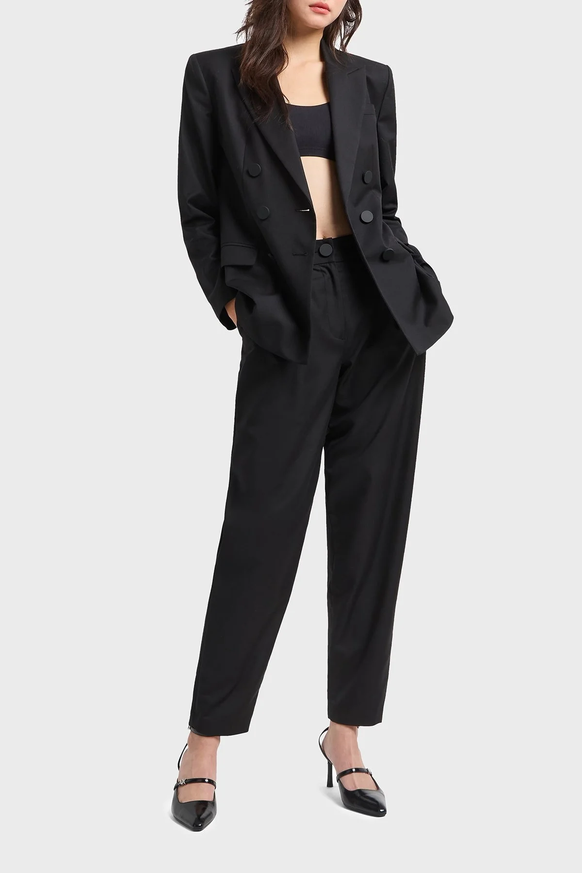 Armani Exchange Regular Fit Daralan Paça Pileli Kumaş Bayan Pantolon XW000222 AF10855 UC001 SİYAH - 8