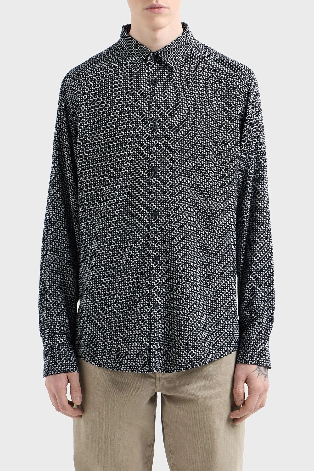 Armani Exchange Regular Fit Desenli Uzun Kollu Erkek Gömlek XM000668 AF10253 FB007 LACİVERT - 6