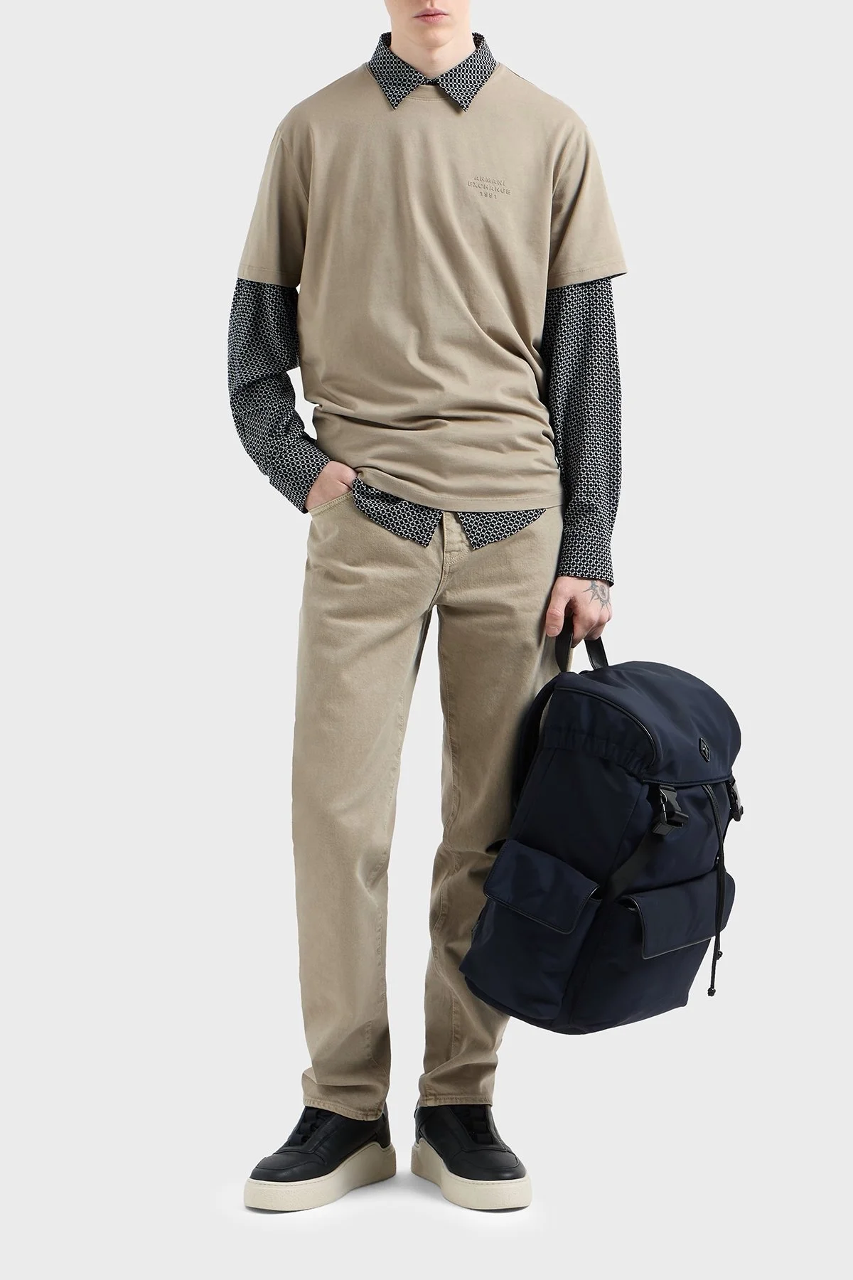 Armani Exchange Regular Fit Desenli Uzun Kollu Erkek Gömlek XM000668 AF10253 FB007 LACİVERT - 7