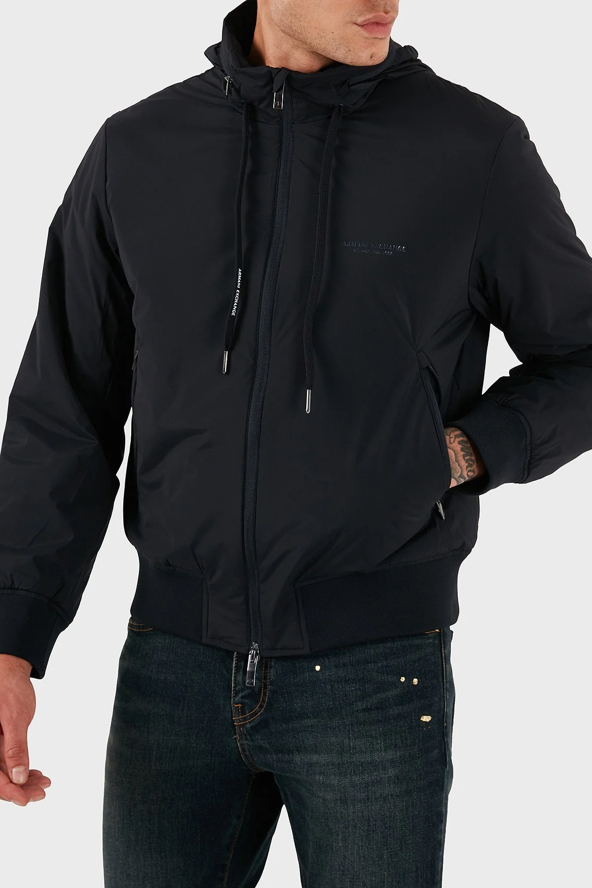 Armani Exchange Regular Fit Dik Yaka Gizli Kapüşonlu Erkek Mont XM001583 AF19196 UB101 LACİVERT - 1