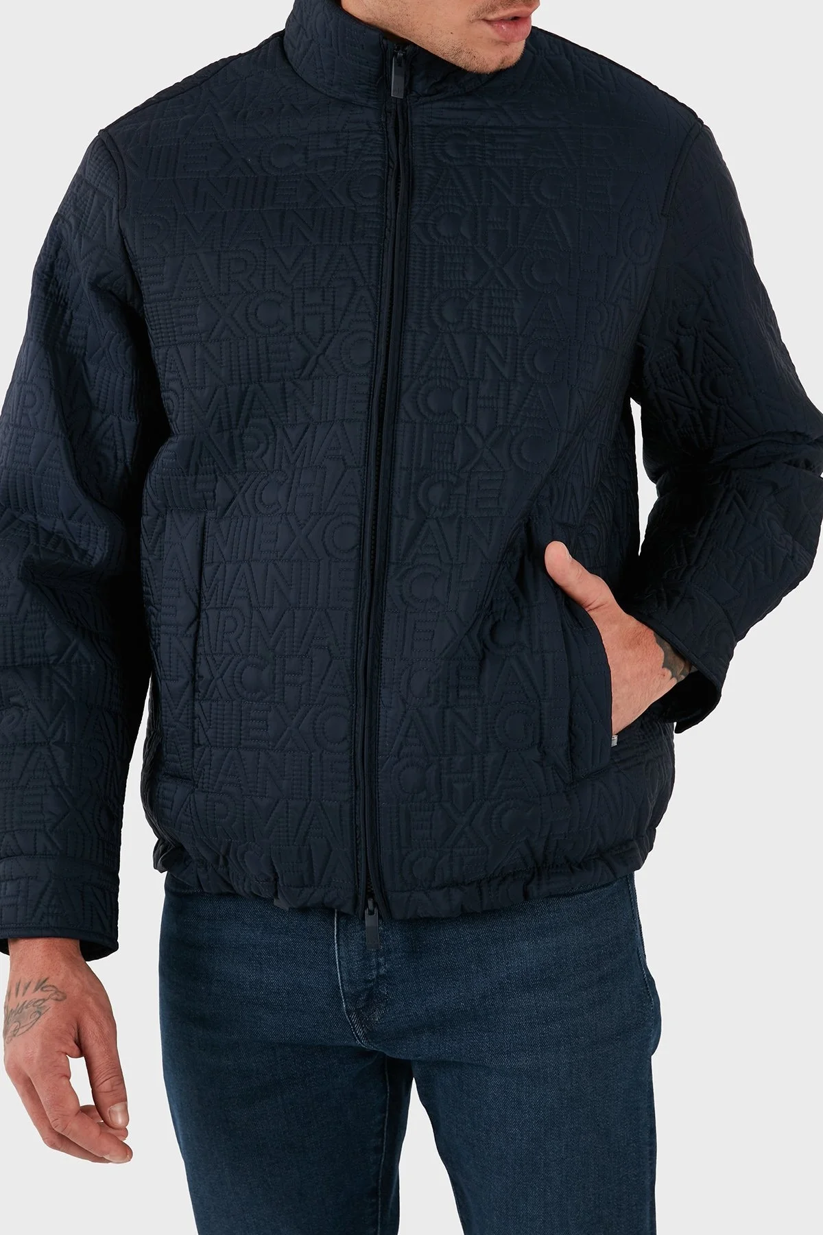 Armani Exchange Regular Fit Dik Yaka Logolu Erkek Mont 6DZB10 ZN4XZ 1510 LACİVERT - 4