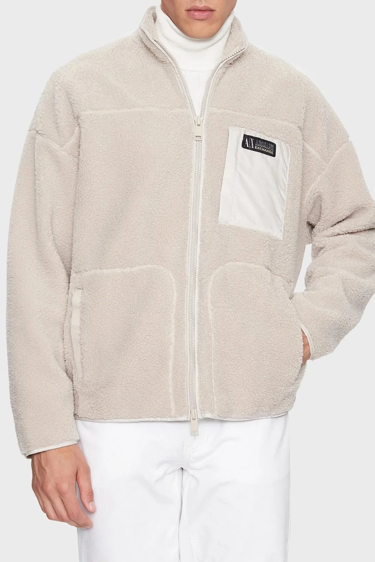 Armani Exchange Regular Fit Fermuarlı Dik Yaka Sherpa Polar Erkek Sweat 6RZMJD ZJDLZ 1934 BEJ - 1