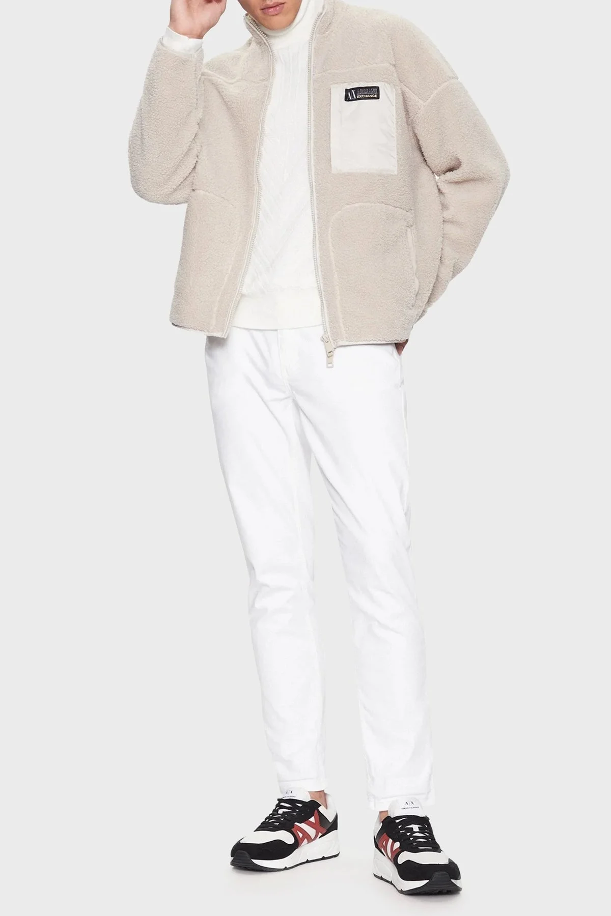 Armani Exchange Regular Fit Fermuarlı Dik Yaka Sherpa Polar Erkek Sweat 6RZMJD ZJDLZ 1934 BEJ - 3