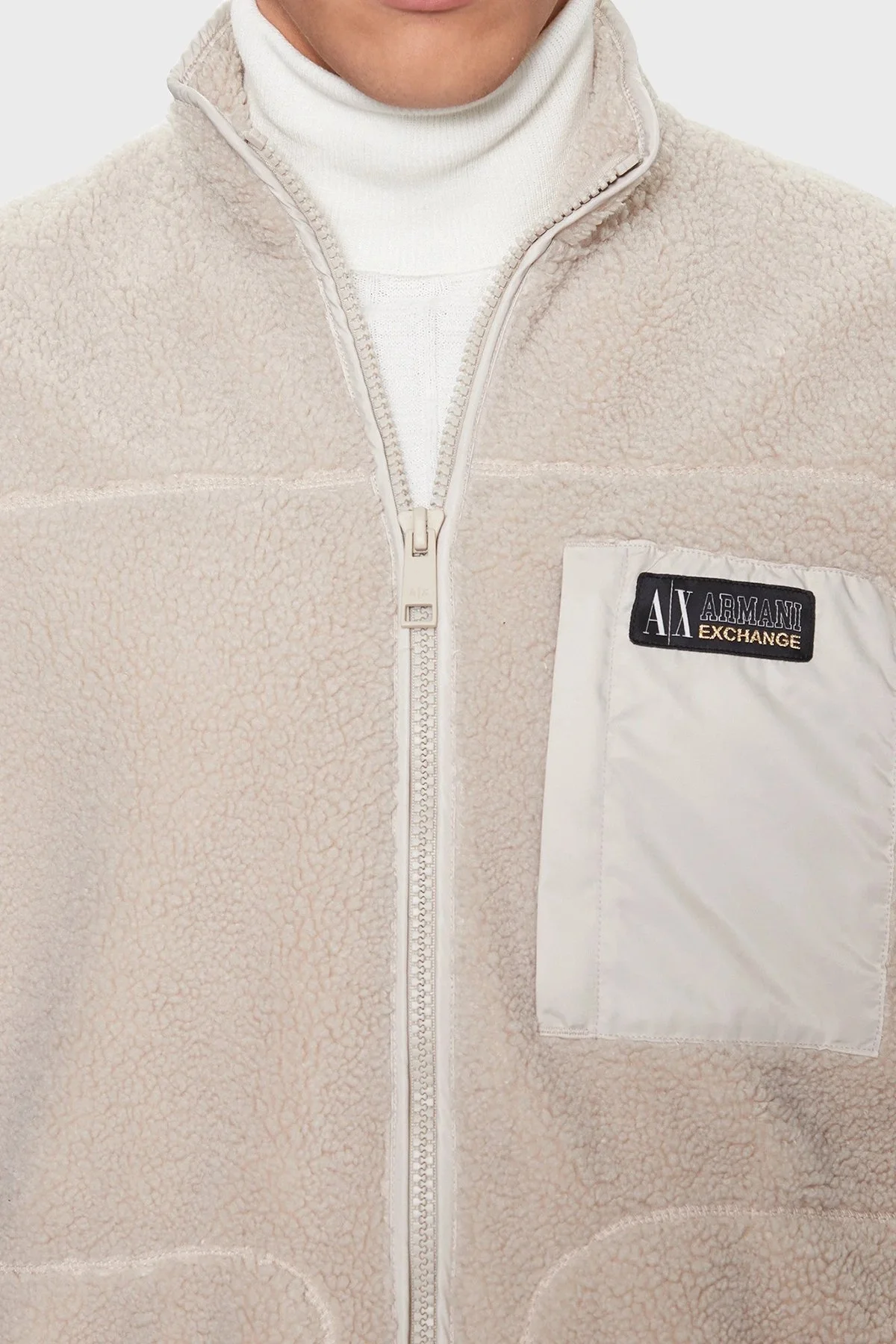 Armani Exchange Regular Fit Fermuarlı Dik Yaka Sherpa Polar Erkek Sweat 6RZMJD ZJDLZ 1934 BEJ - 4