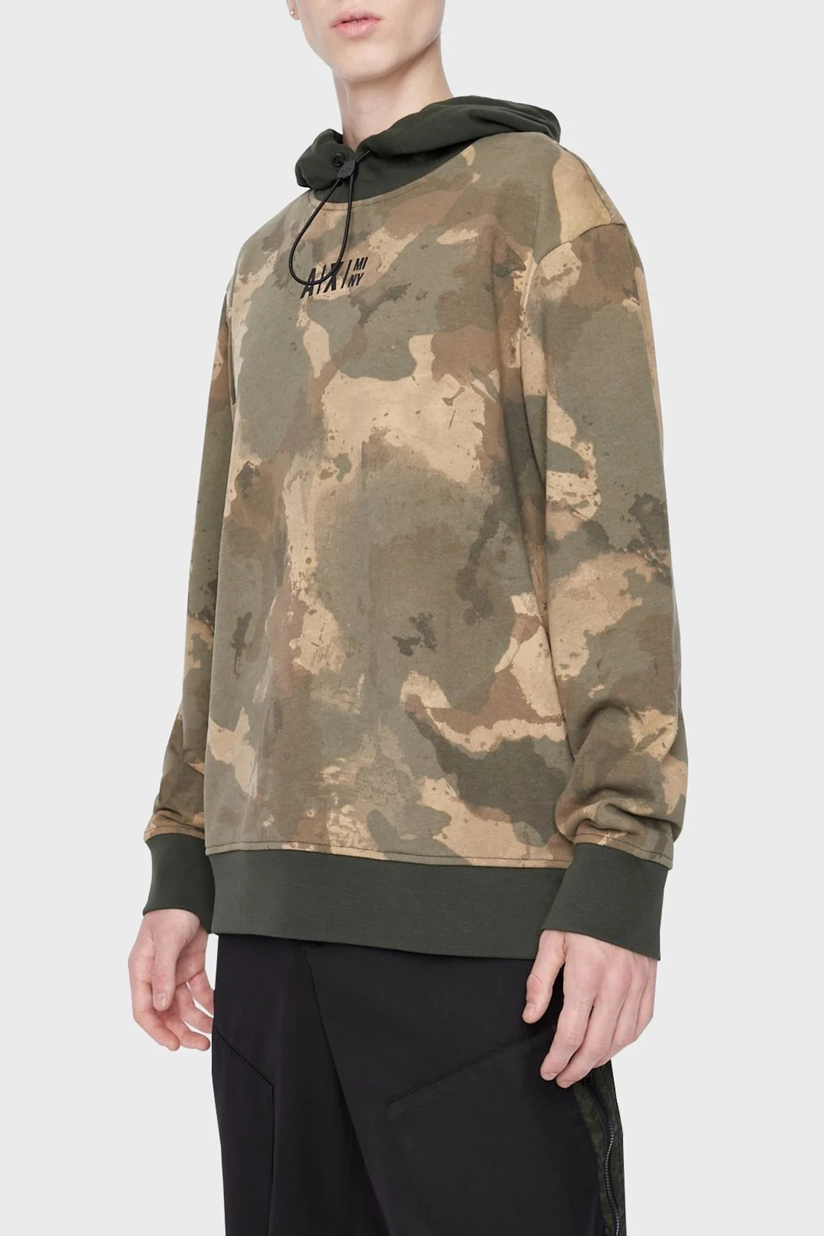 Armani Exchange Regular Fit Kamuflaj Desenli Kapüşonlu Pamuklu Erkek Sweat 6LZMFC ZJXAZ 4876 KAMUFLAJ-BEJ - 1