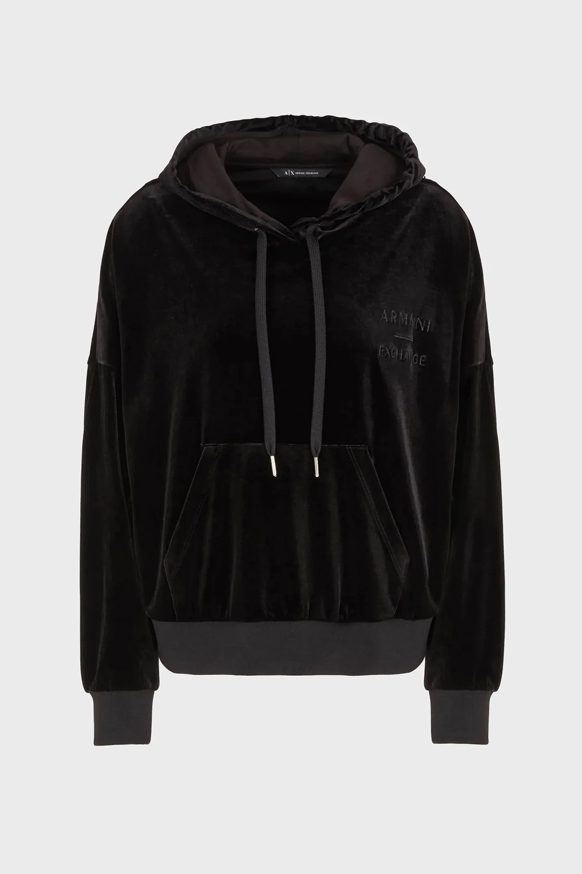 Armani Exchange Regular Fit Kanguru Cepli Kapüşonlu Kadife Bayan Sweat 6RYM45 YJ9WZ 1200 SİYAH - 6