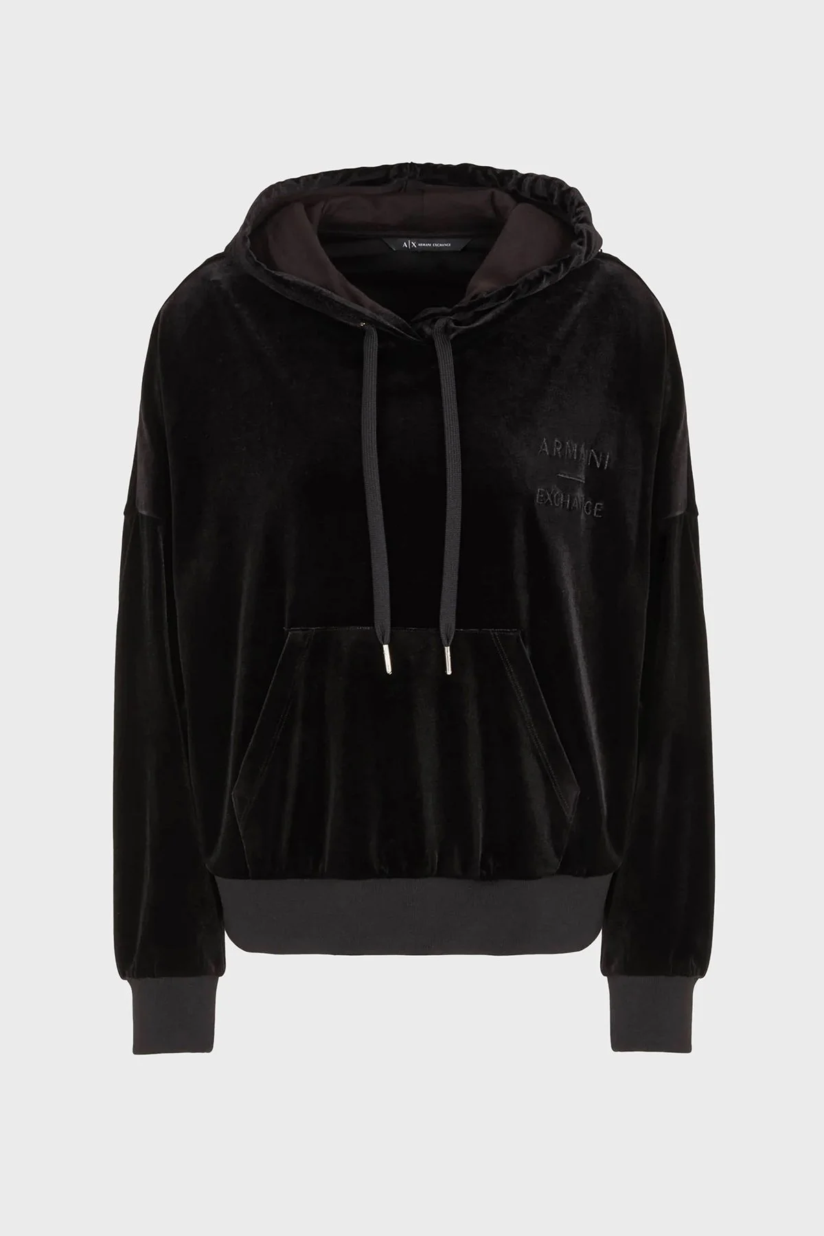 Armani Exchange Regular Fit Kanguru Cepli Kapüşonlu Kadife Kadın Sweat 6RYM45 YJ9WZ 1200 SİYAH - 6