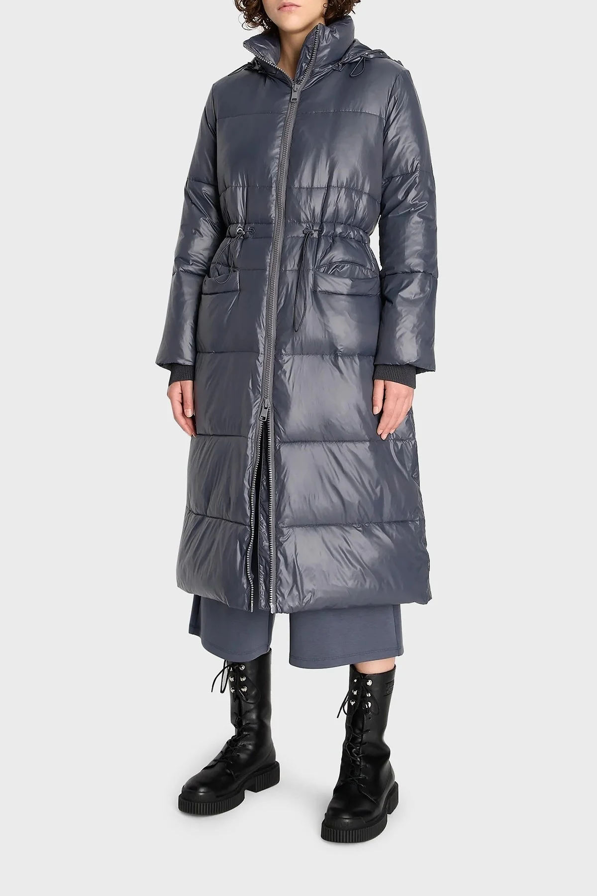 Armani Exchange Regular Fit Kapüşonlu Uzun Şişme Bayan Mont 6RYL24 YN4NZ 1990 FÜME - 1