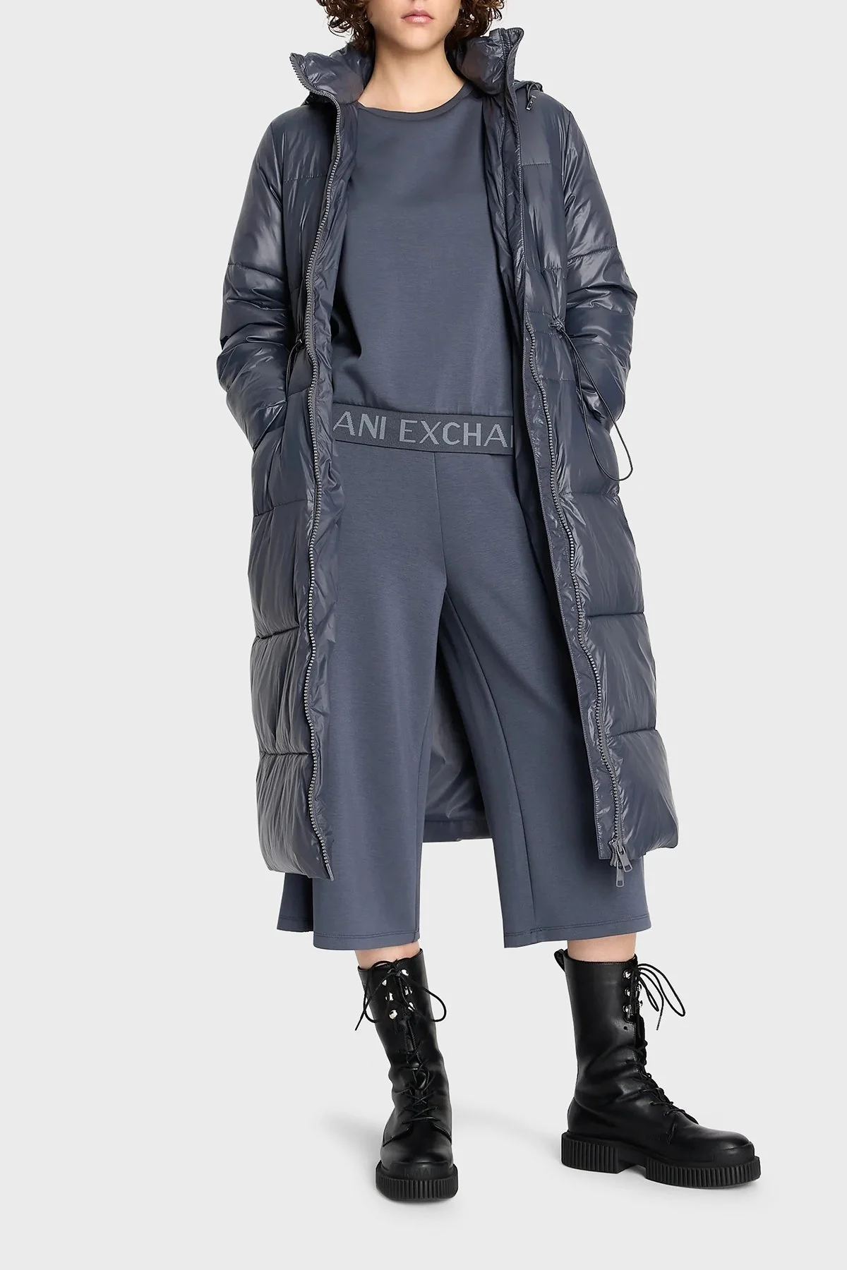 Armani Exchange Regular Fit Kapüşonlu Uzun Şişme Bayan Mont 6RYL24 YN4NZ 1990 FÜME - 3