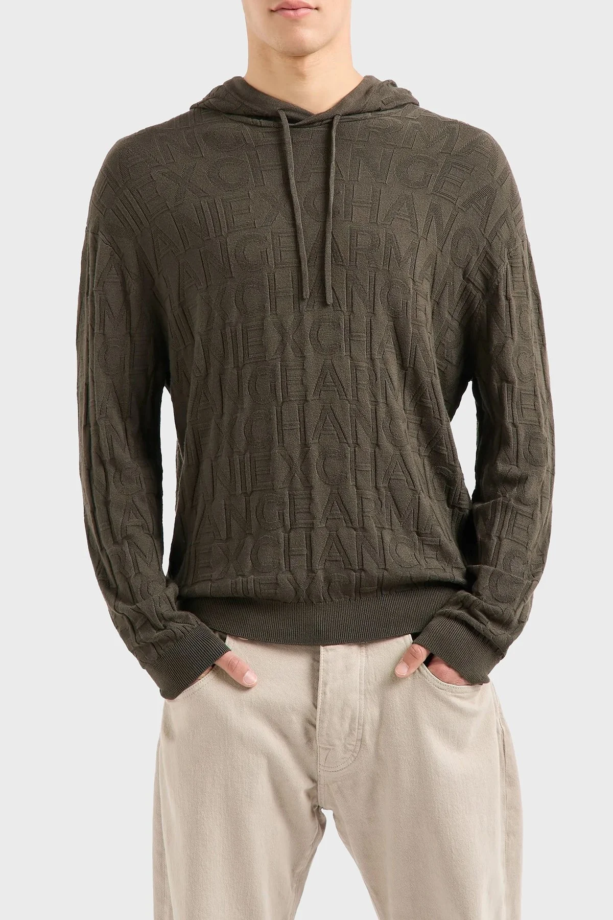 Armani Exchange Regular Fit Kapüşonlu Yaka Örme Erkek Kazak 6DZM1B ZM4DZ 1897 SİYAH-YEŞİL - 1