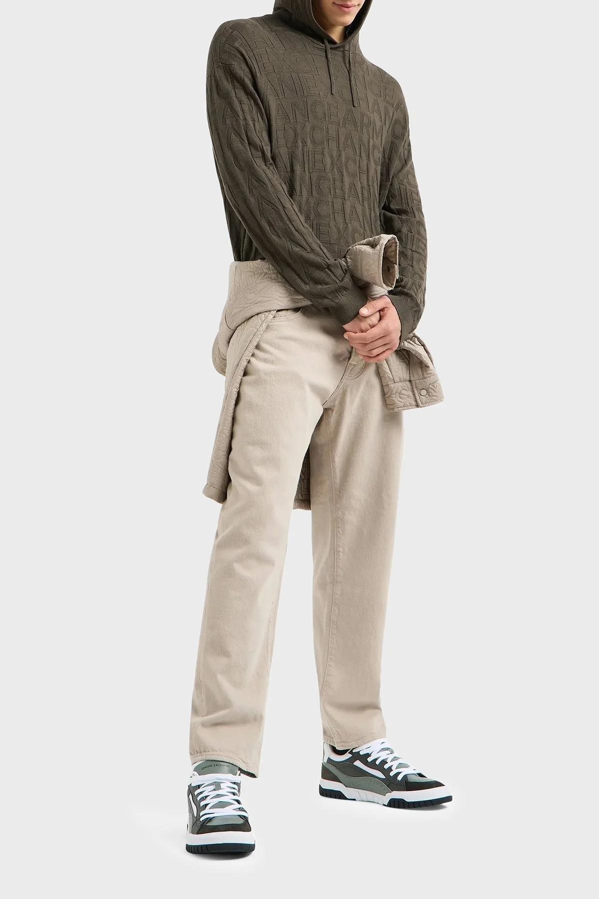 Armani Exchange Regular Fit Kapüşonlu Yaka Örme Erkek Kazak 6DZM1B ZM4DZ 1897 SİYAH-YEŞİL - 2