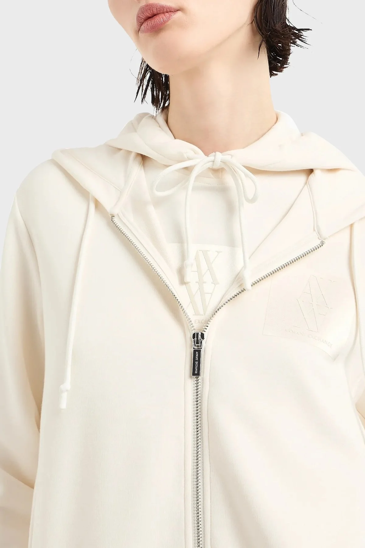 Armani Exchange Regular Fit Kapüşonlu Yaka Streç Pamuklu Bayan Sweat 6DYM79 YJEGZ 1130 EKRU - 4