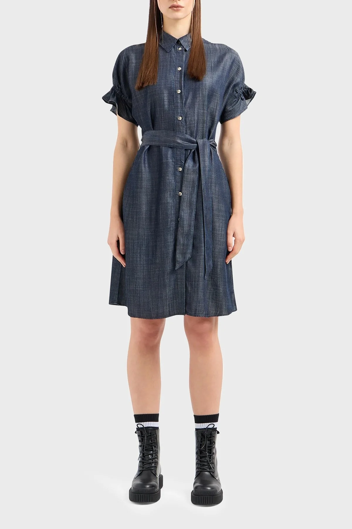 Armani Exchange Regular Fit Kemerli Mini Denim Bayan Elbise 3DYA64 Y15PZ 1500 MAVİ - 1