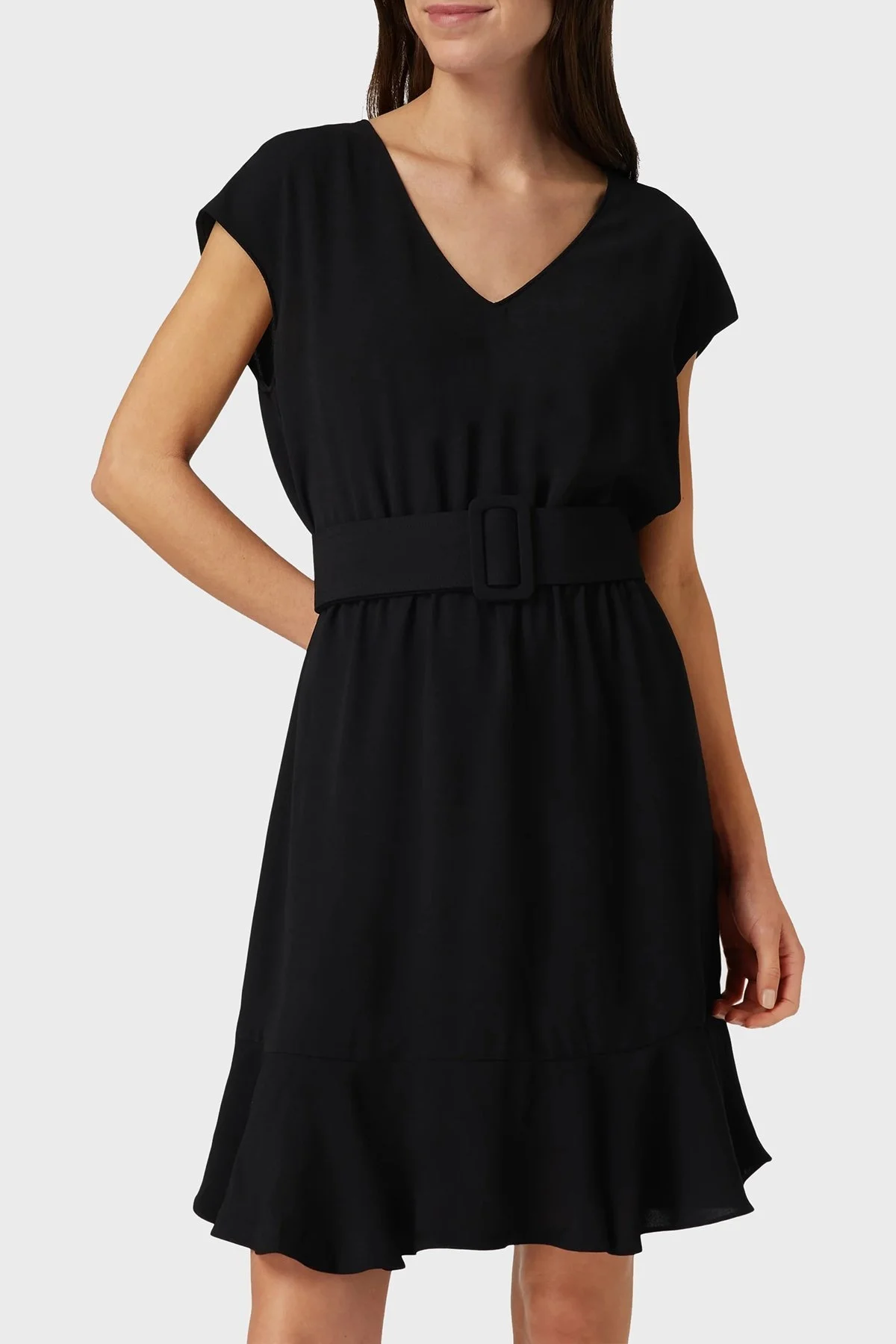 Armani Exchange Regular Fit Kemerli V Yaka Eteği Volanlı Bayan Elbise 3RYA45 YN9JZ 1200 SİYAH - 2