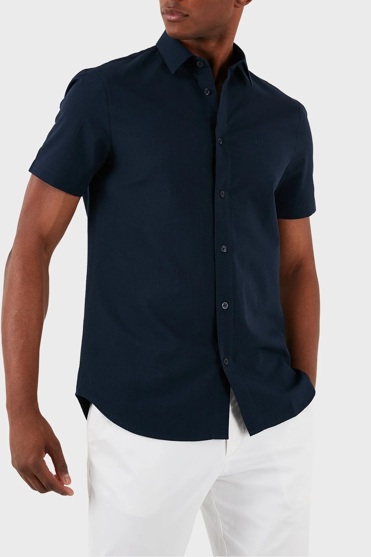 Armani Exchange Regular Fit Kısa Kollu Erkek Gömlek 3DZC28 ZN4KZ 15BA LACİVERT - 4