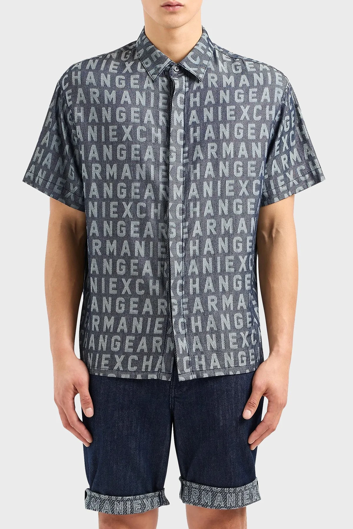 Armani Exchange Regular Fit Kısa Kollu Erkek Gömlek 3DZCD4 Z1WAZ 05HC LACİVERT - 1